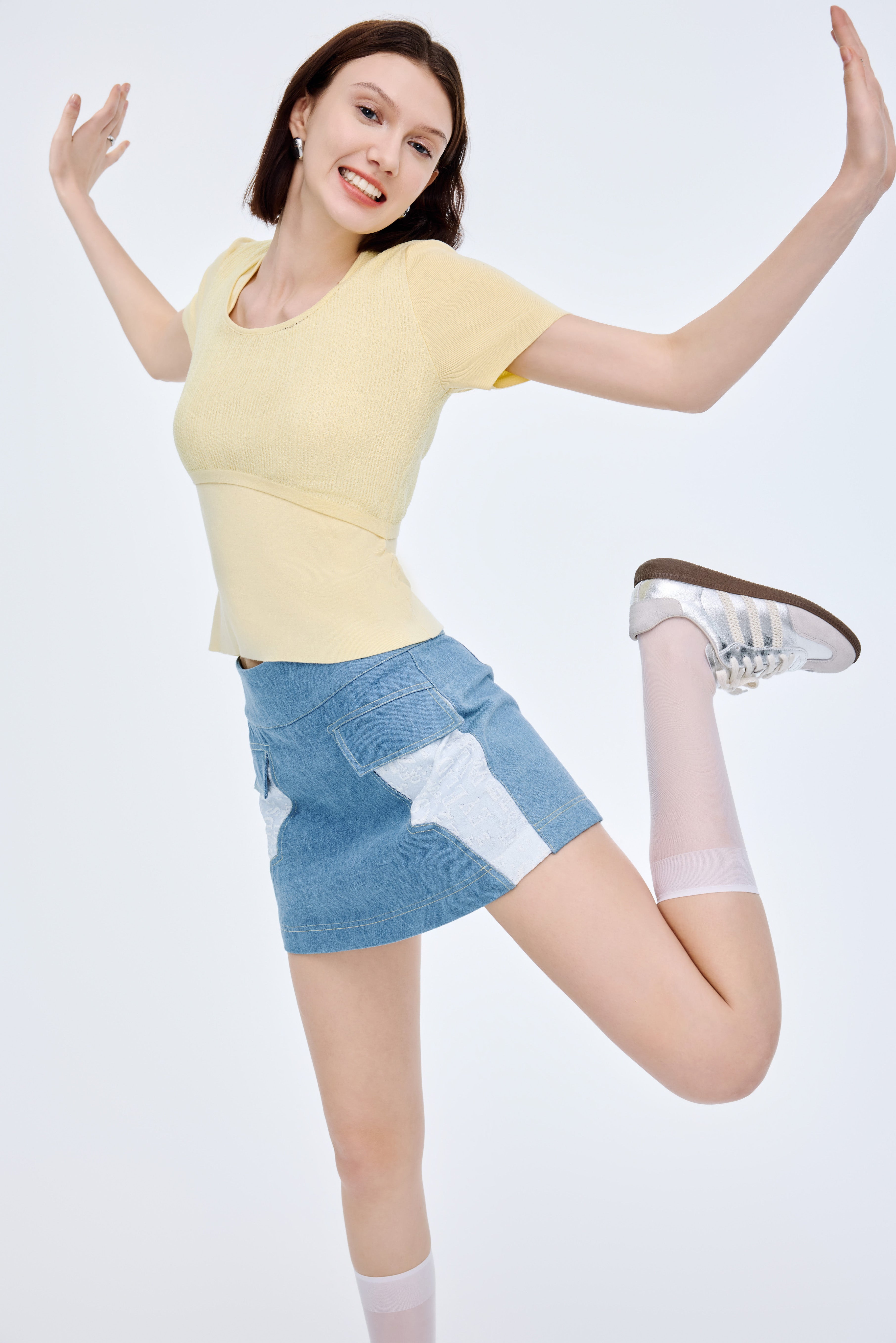 Double Layer Patchwork Knit Short Sleeve