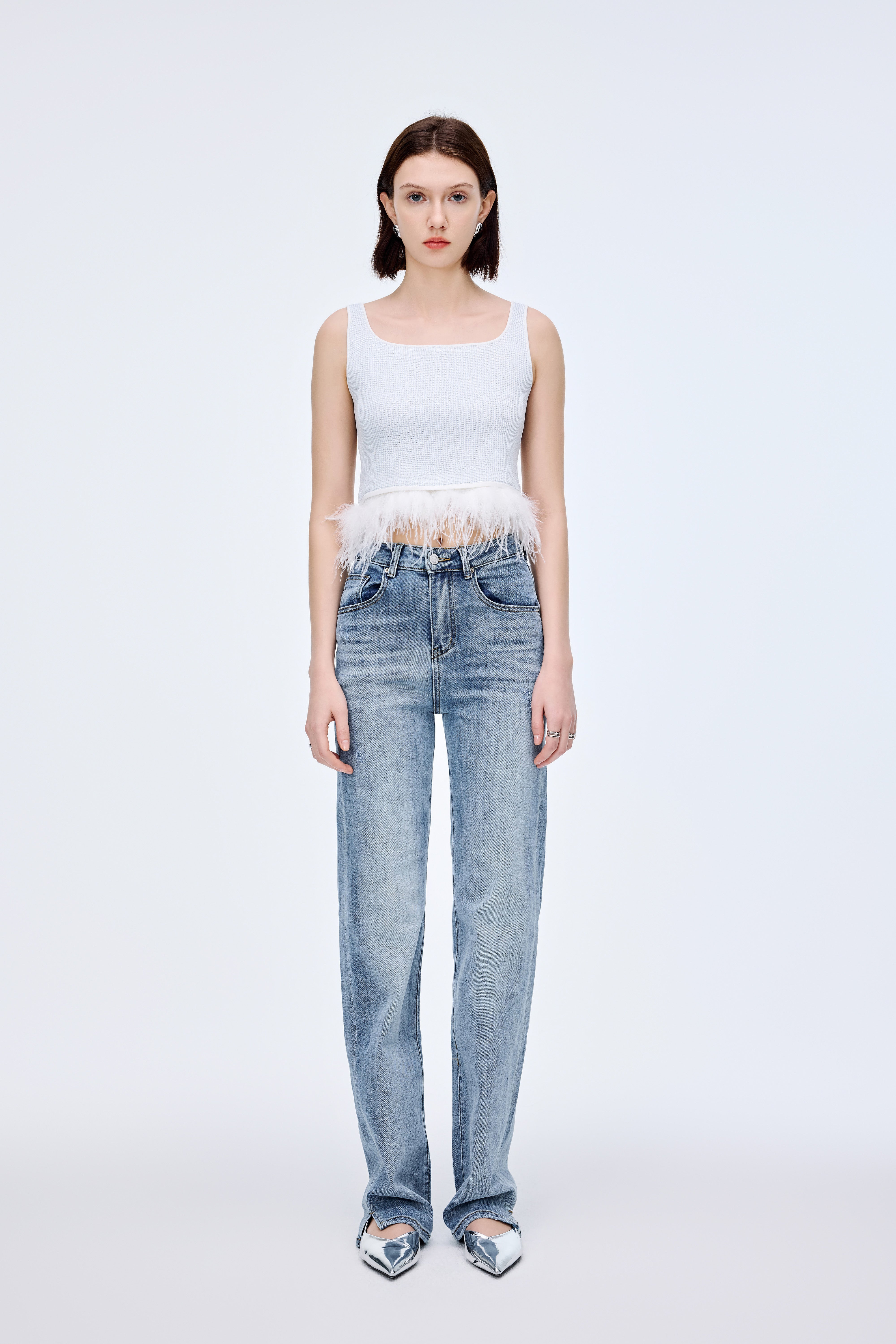 Detachable Feather Knit Vest