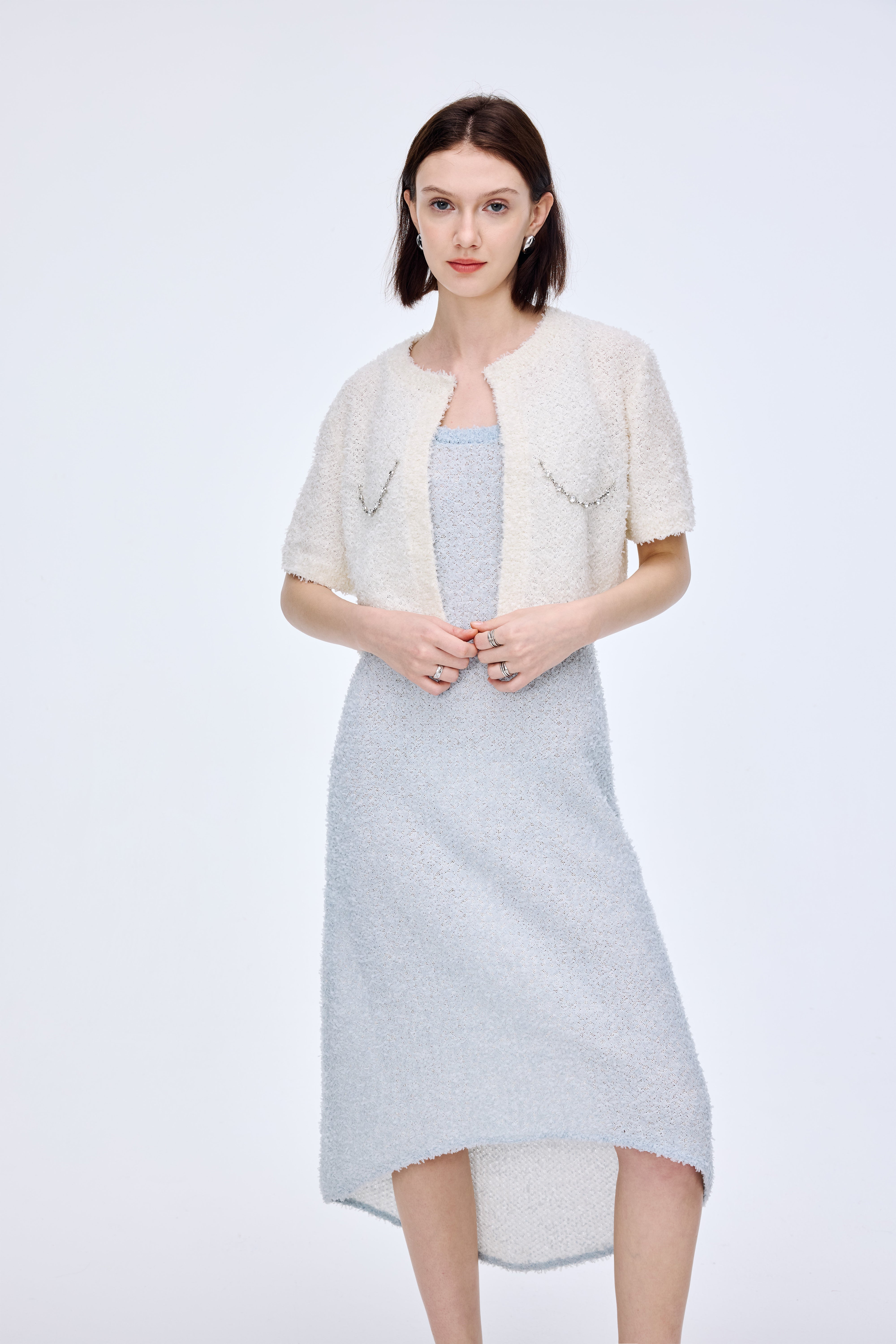 Floral Yarn Chain Embellished Knit Cardigan