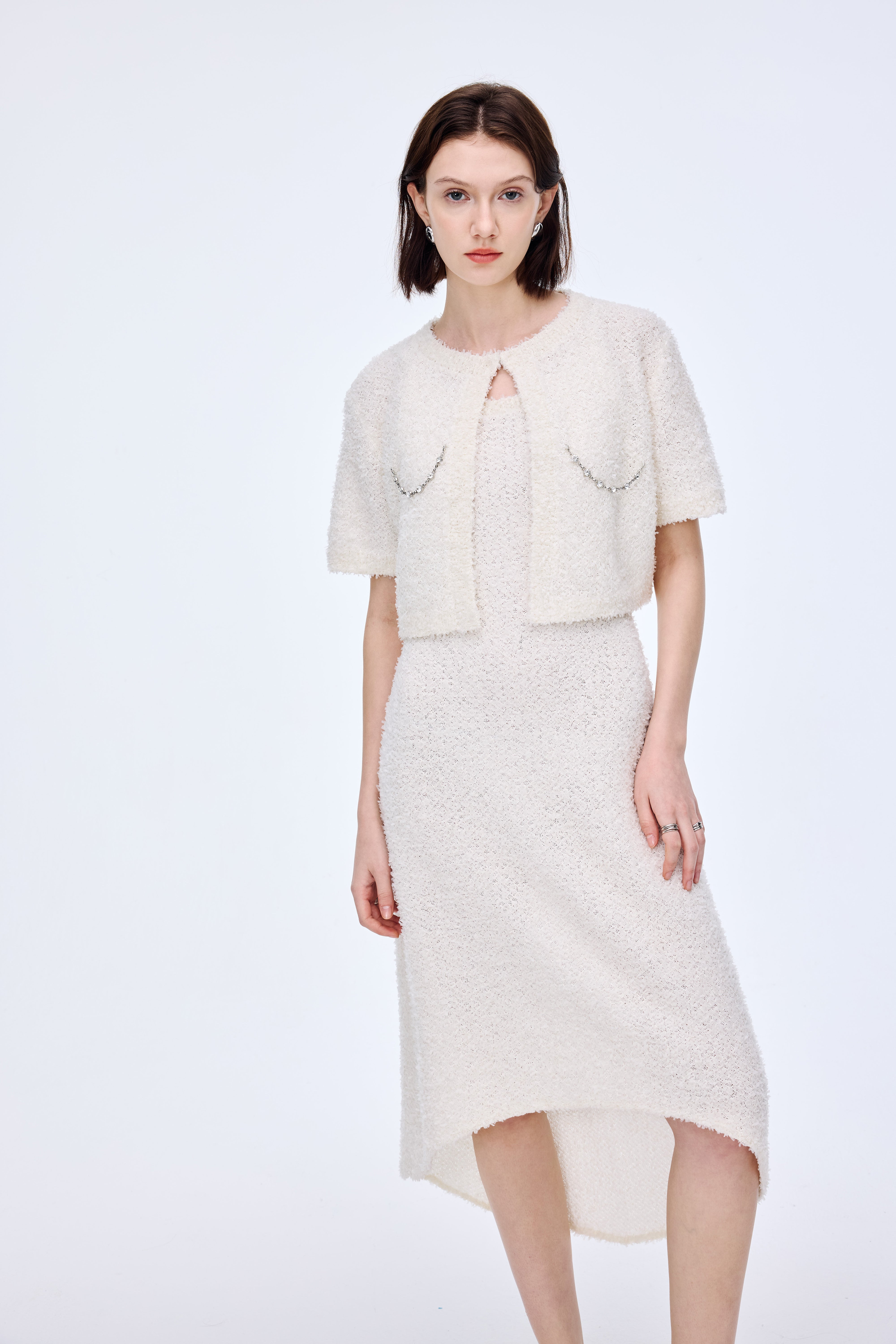 Floral Yarn Chain Embellished Knit Cardigan