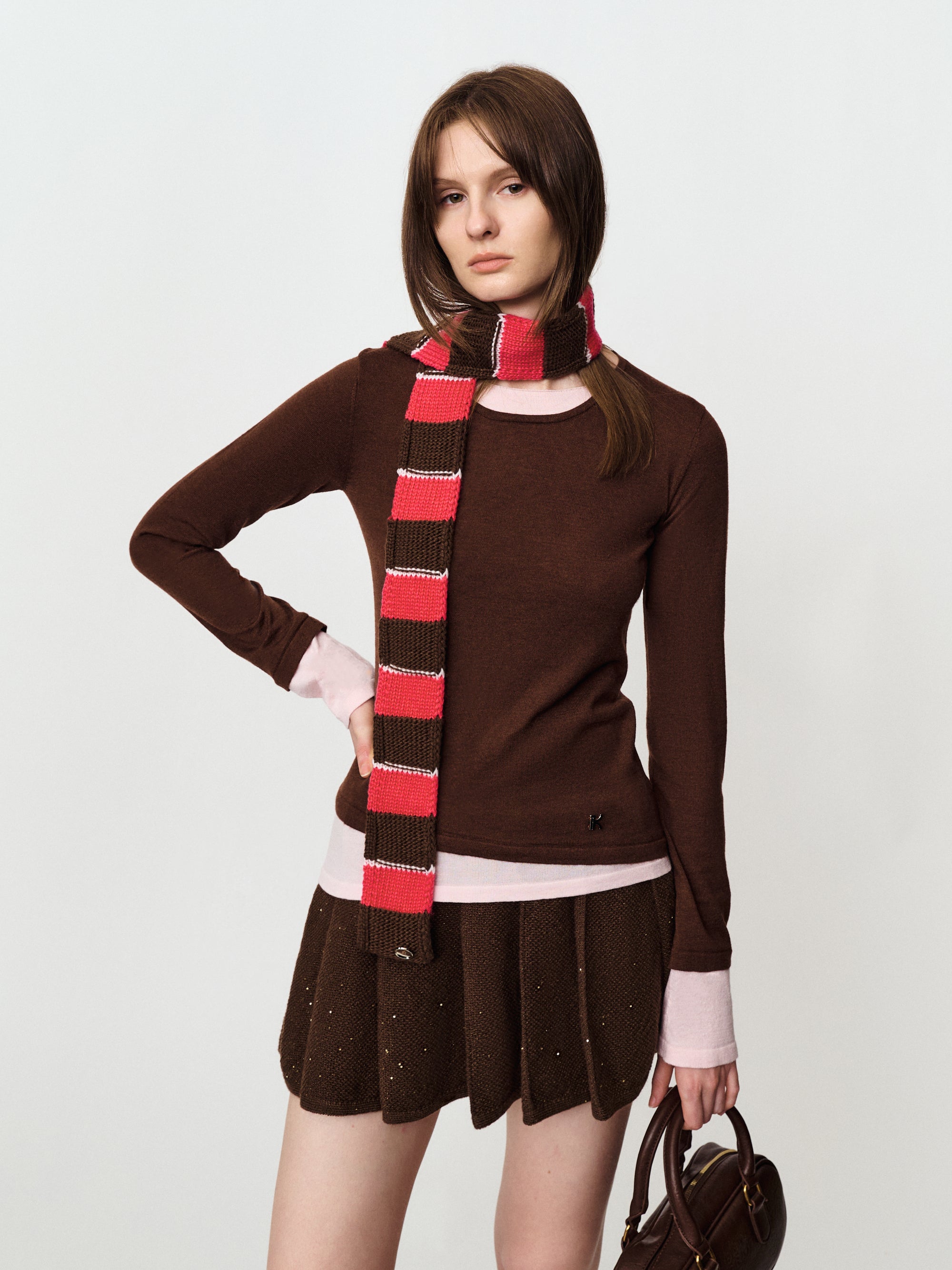 Square fabric color strip matching color striped thin scarf