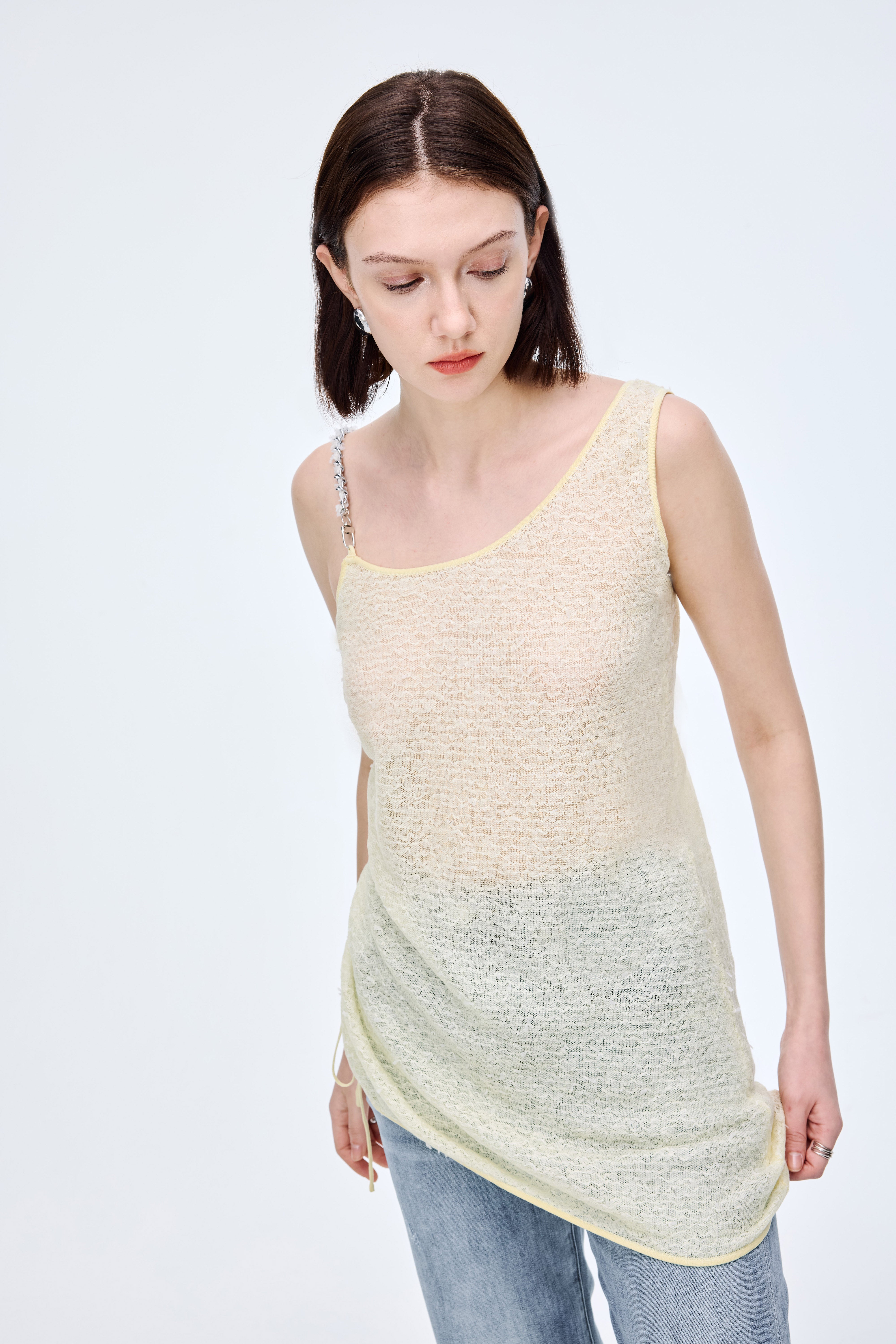 Sheer Blouse with Chain Embellishment