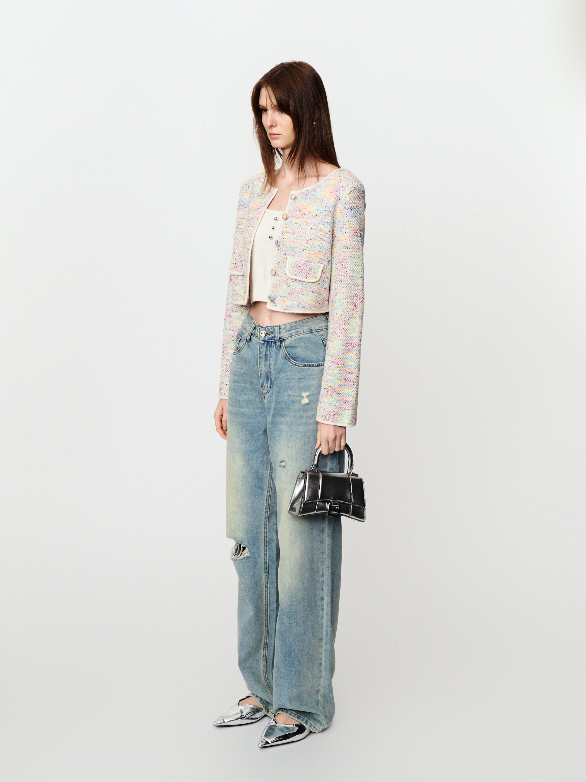 Short knit blazer with colorful dots and fragrance