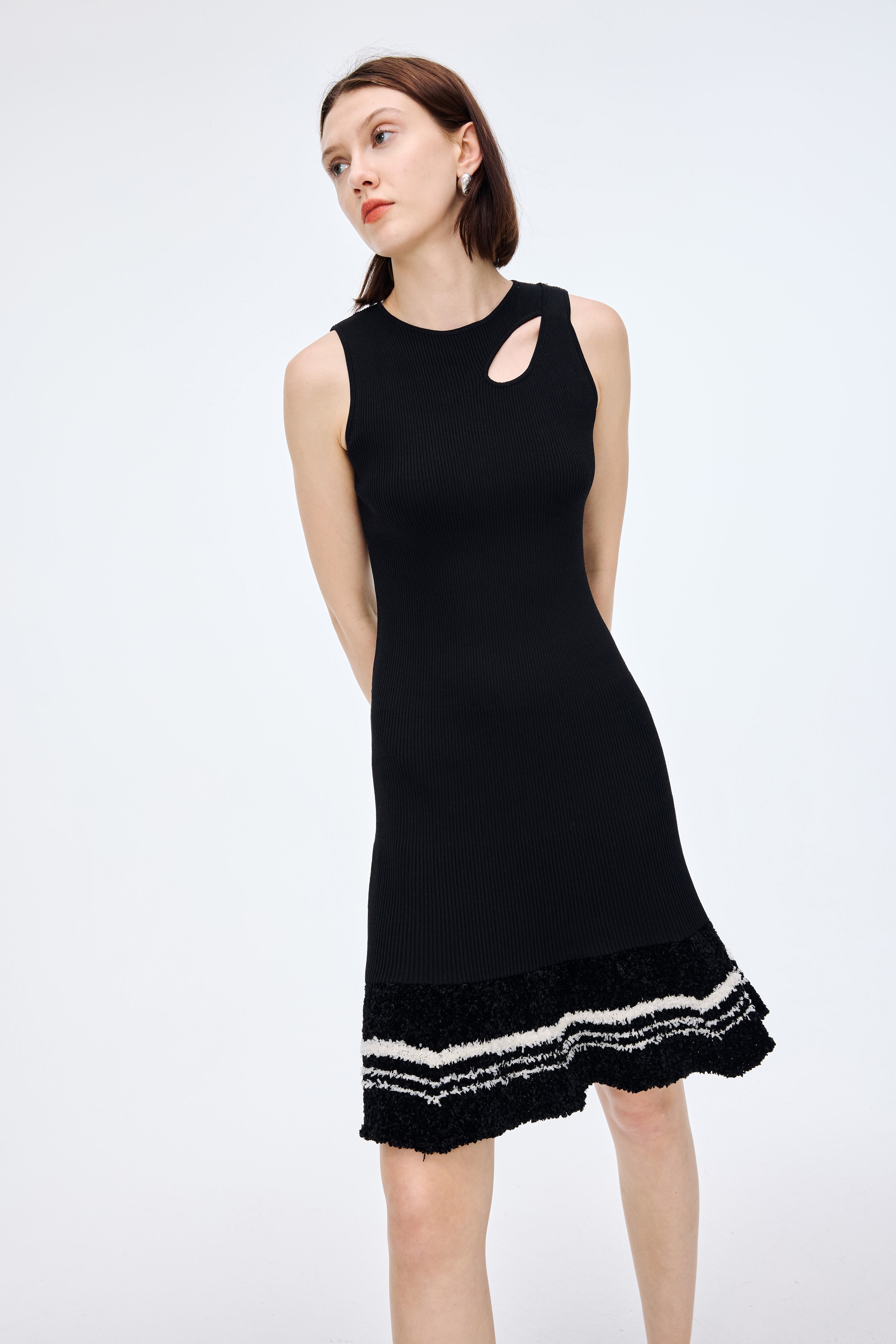 Knitted Dress with Floral Lace Panels