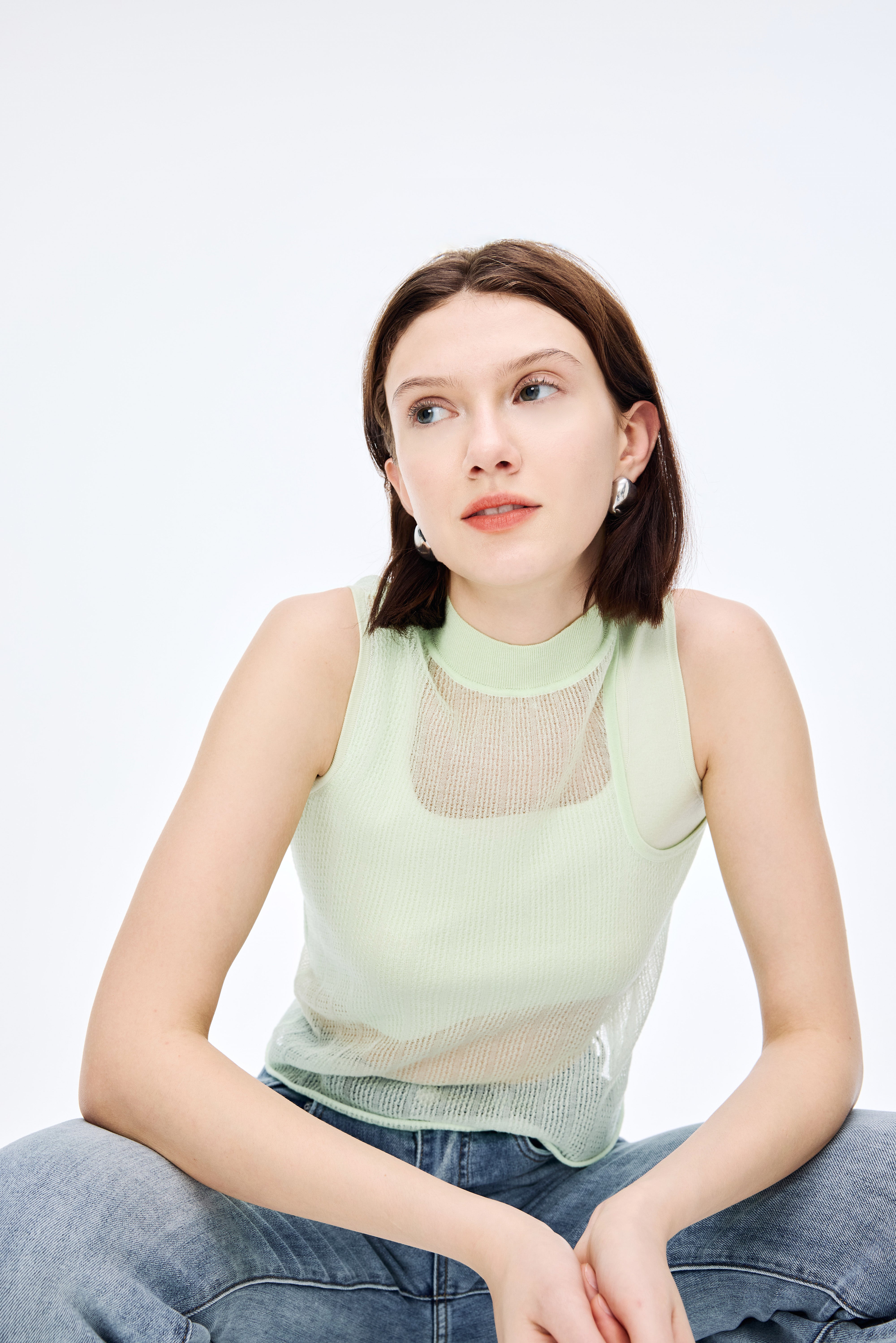 Double Layer Sheer Knit Top