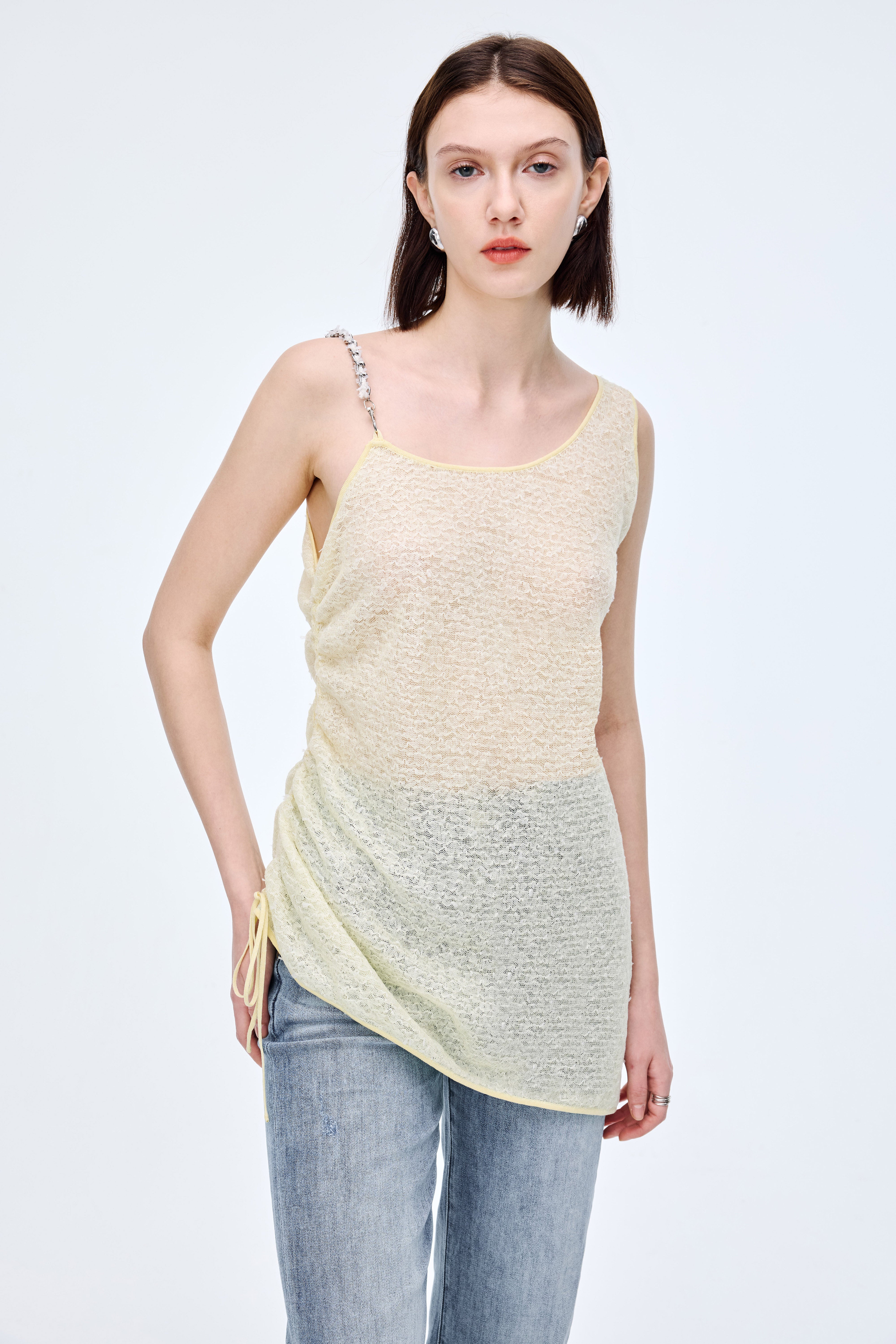 Sheer Blouse with Chain Embellishment