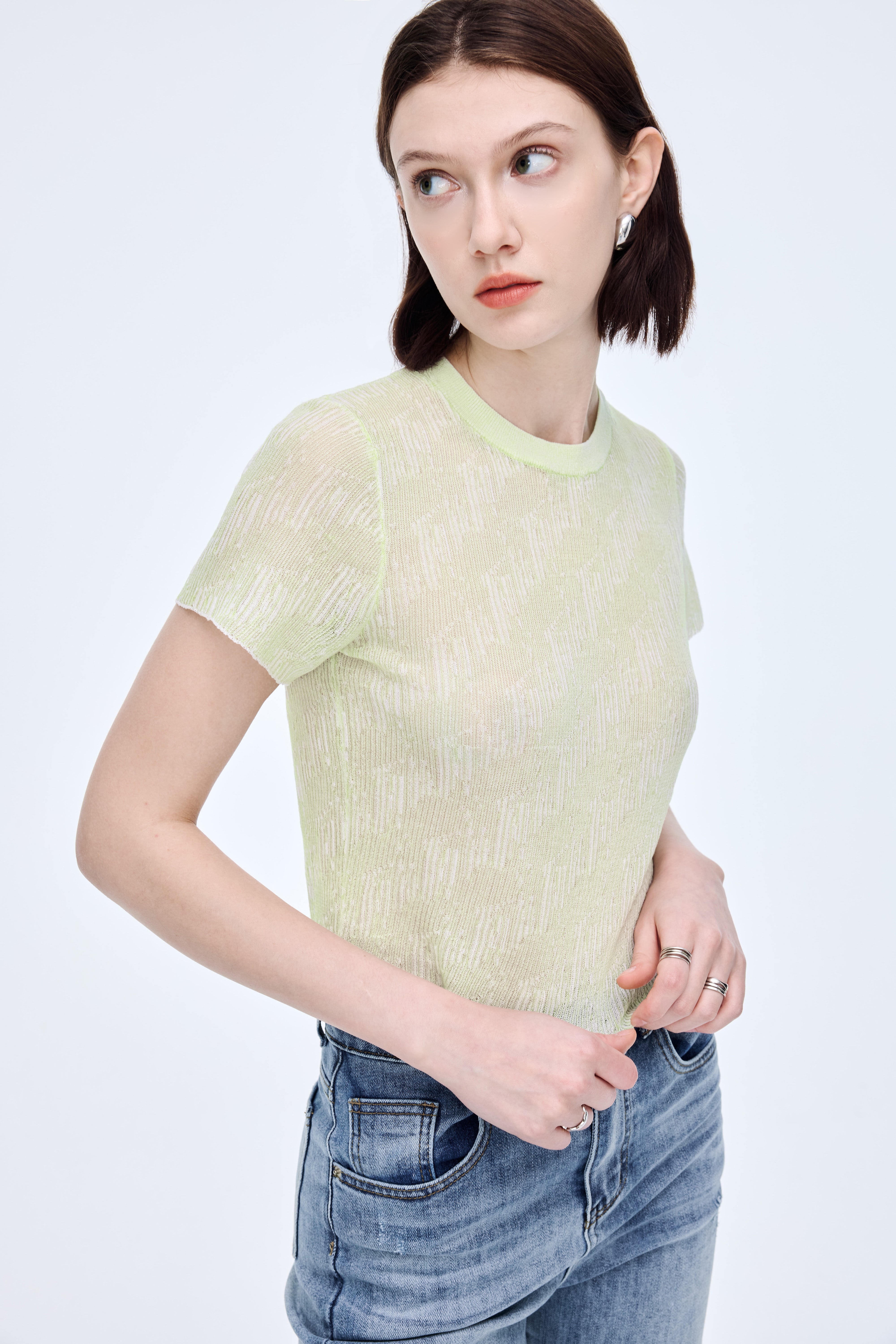 Thin jacquard knit short sleeve