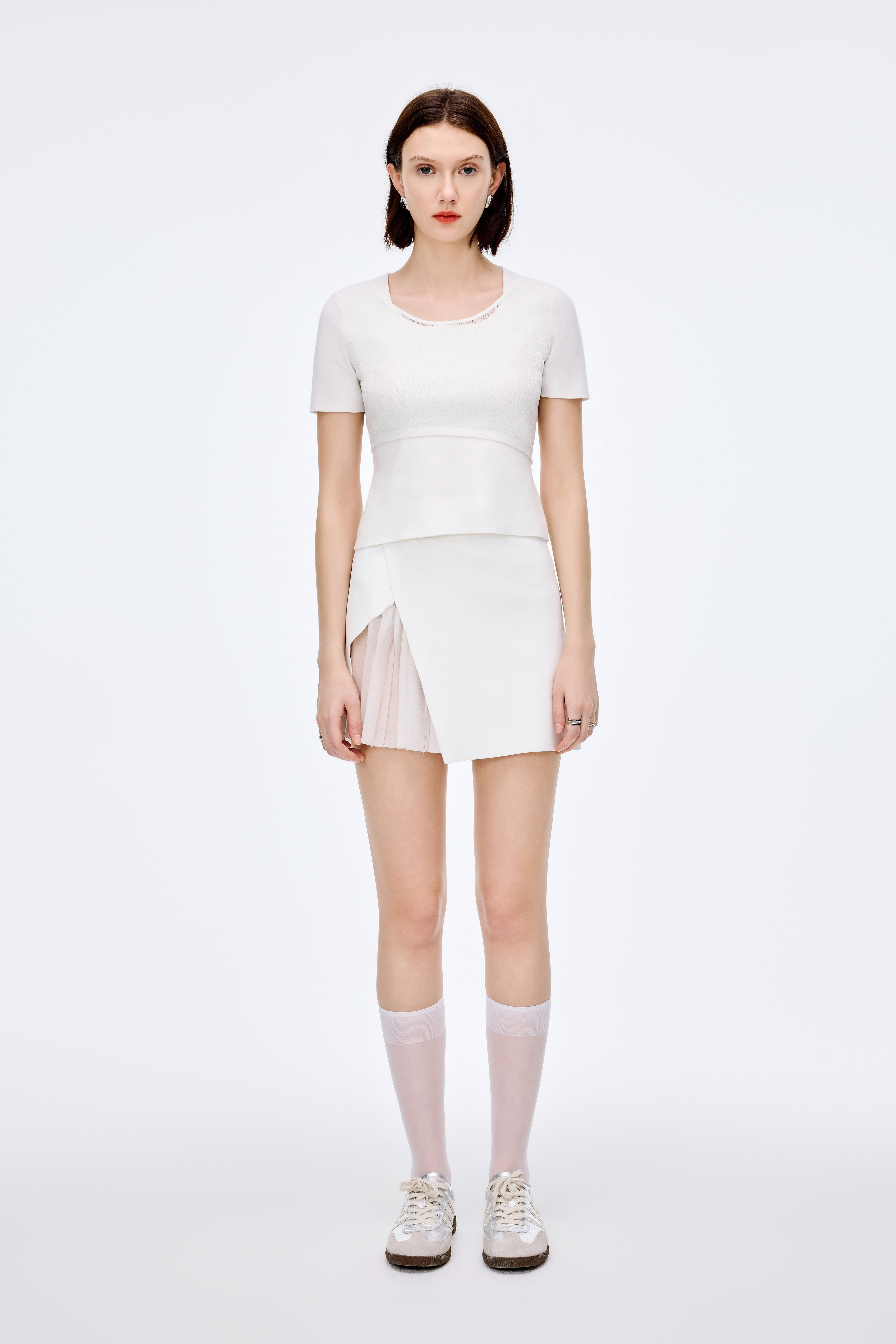 Double Layer Patchwork Knit Short Sleeve