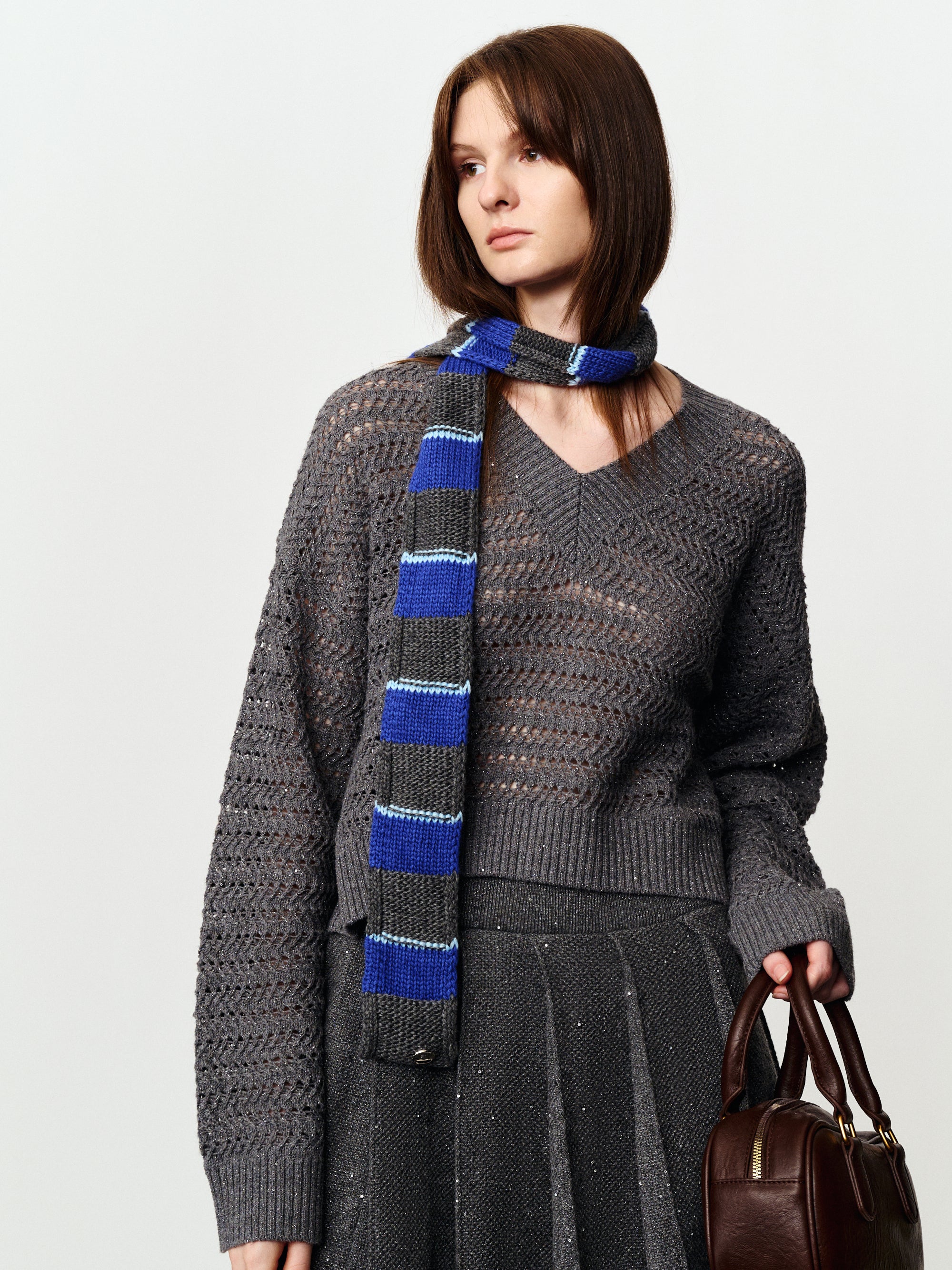 Square fabric color strip matching color striped thin scarf