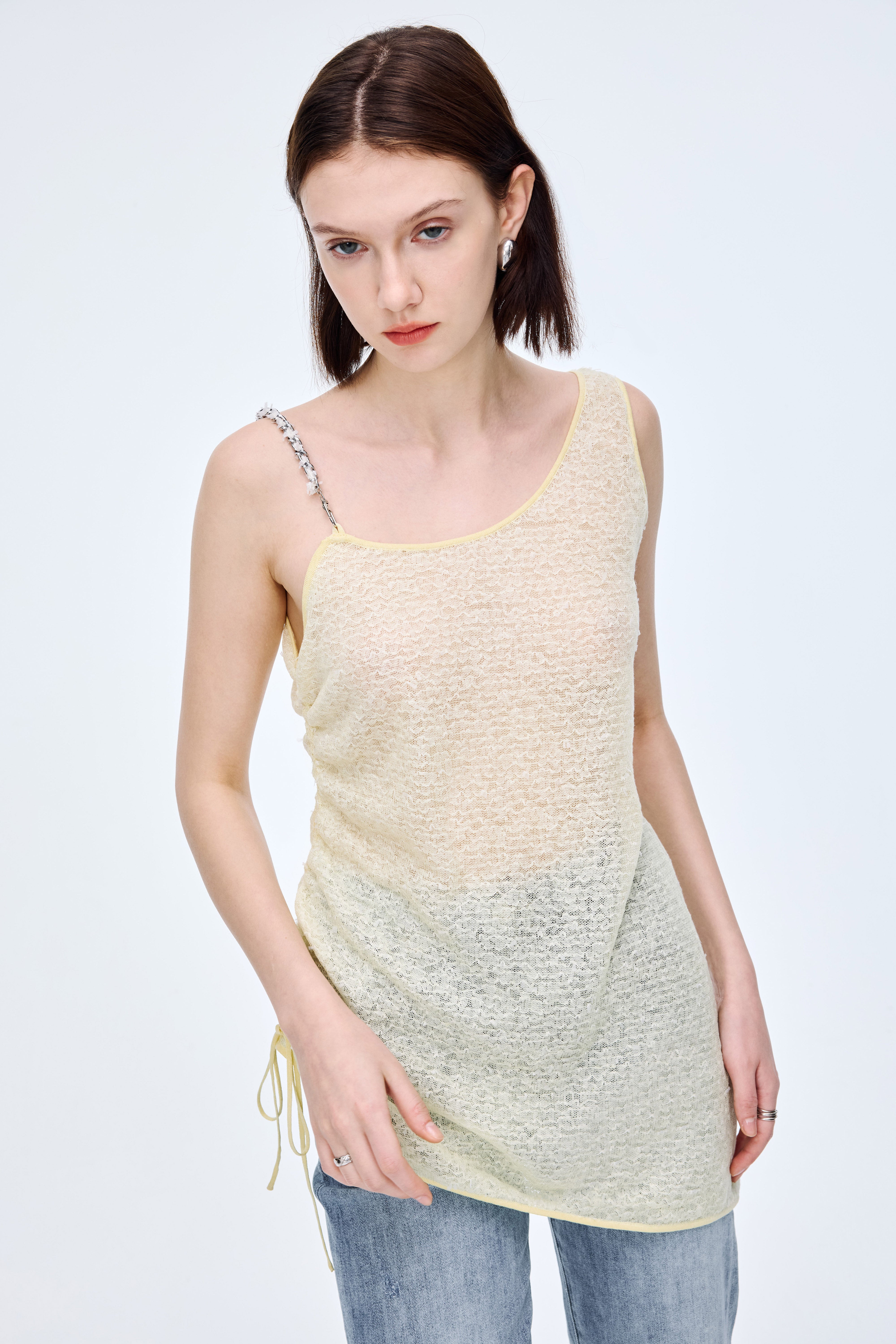 Sheer Blouse with Chain Embellishment