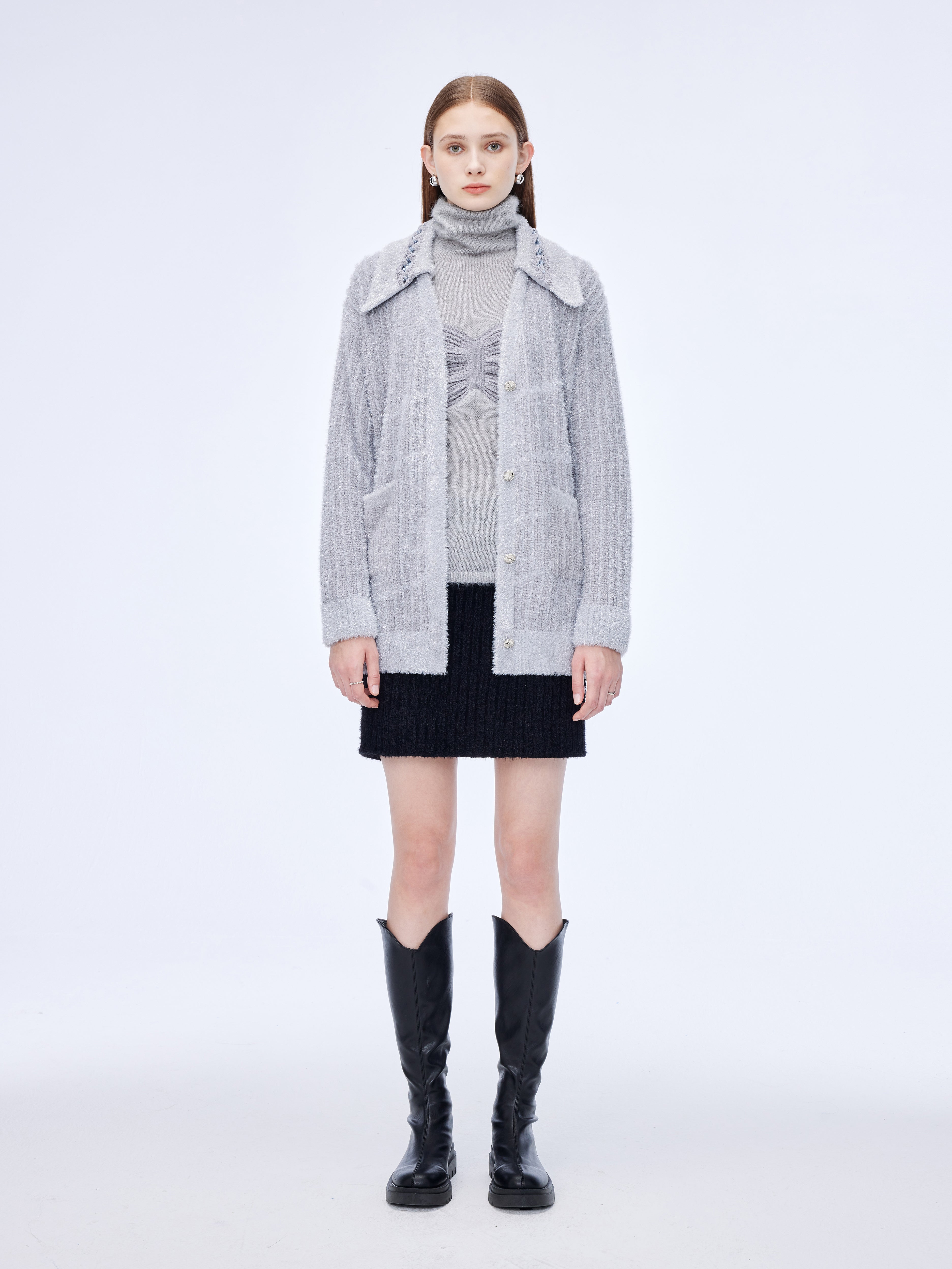 Cárdigan con cuello chal y pedrería