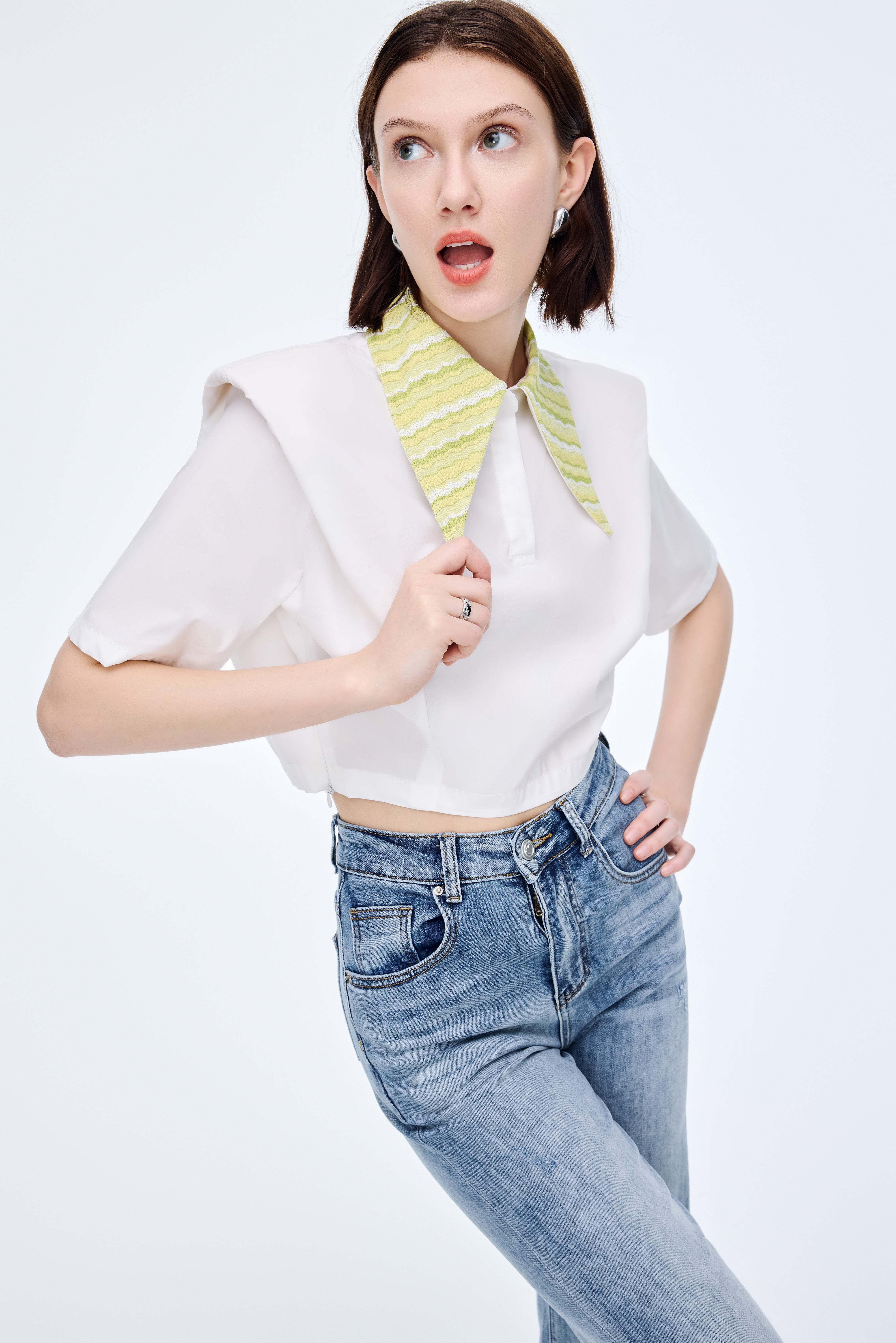 Knitted and woven spliced top