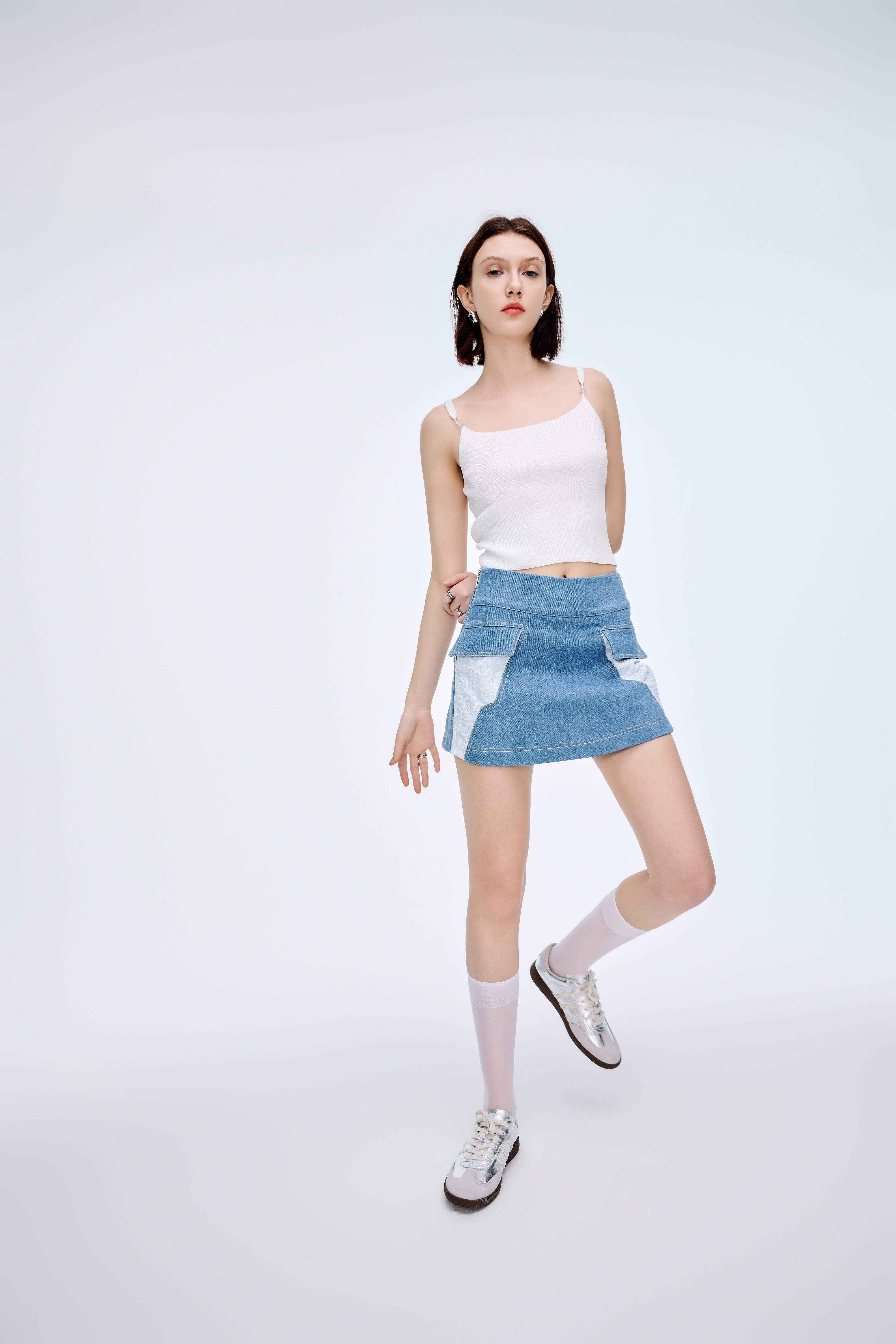 Needle Shuttle Patchwork Denim Skirt Pants