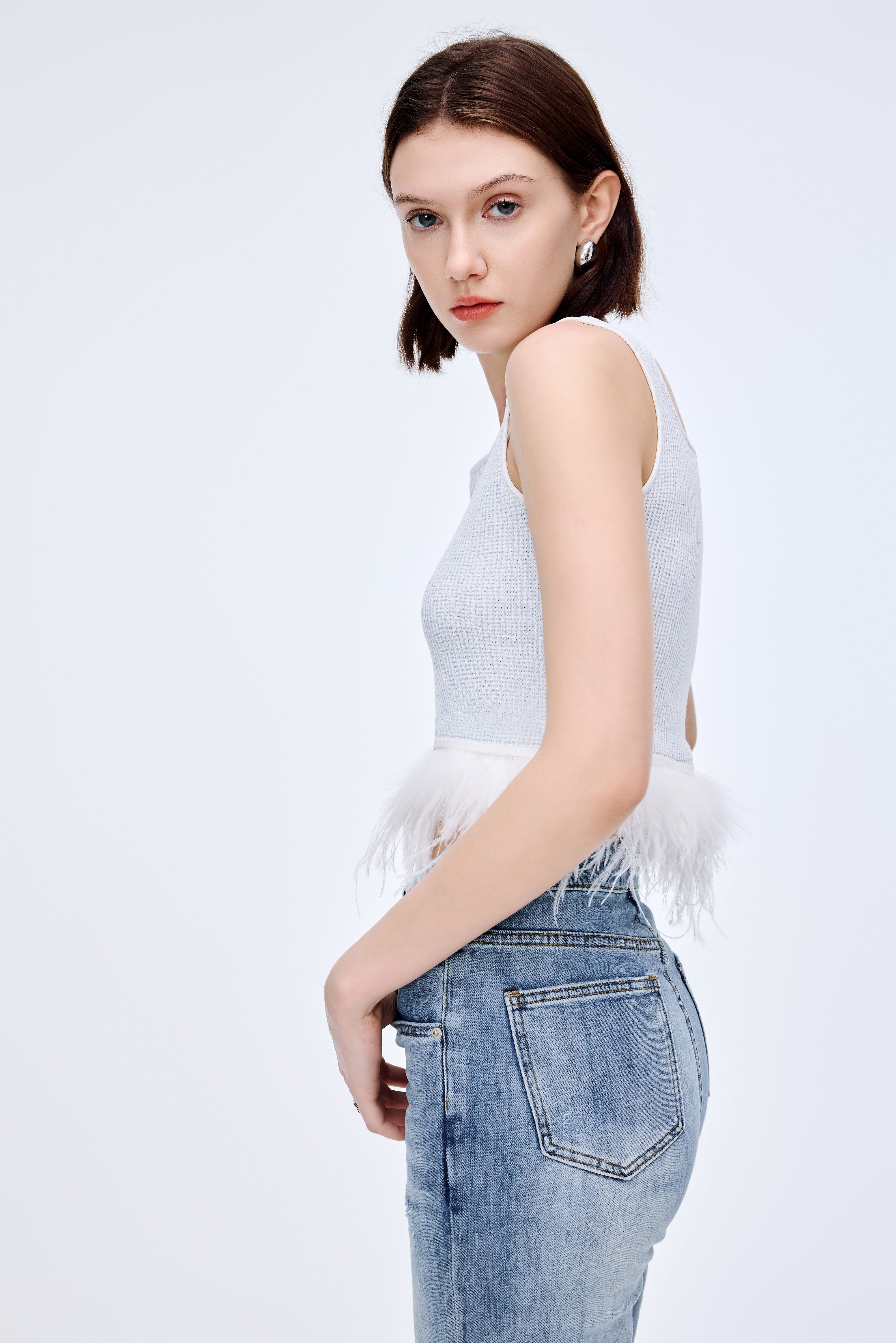 Detachable Feather Knit Vest