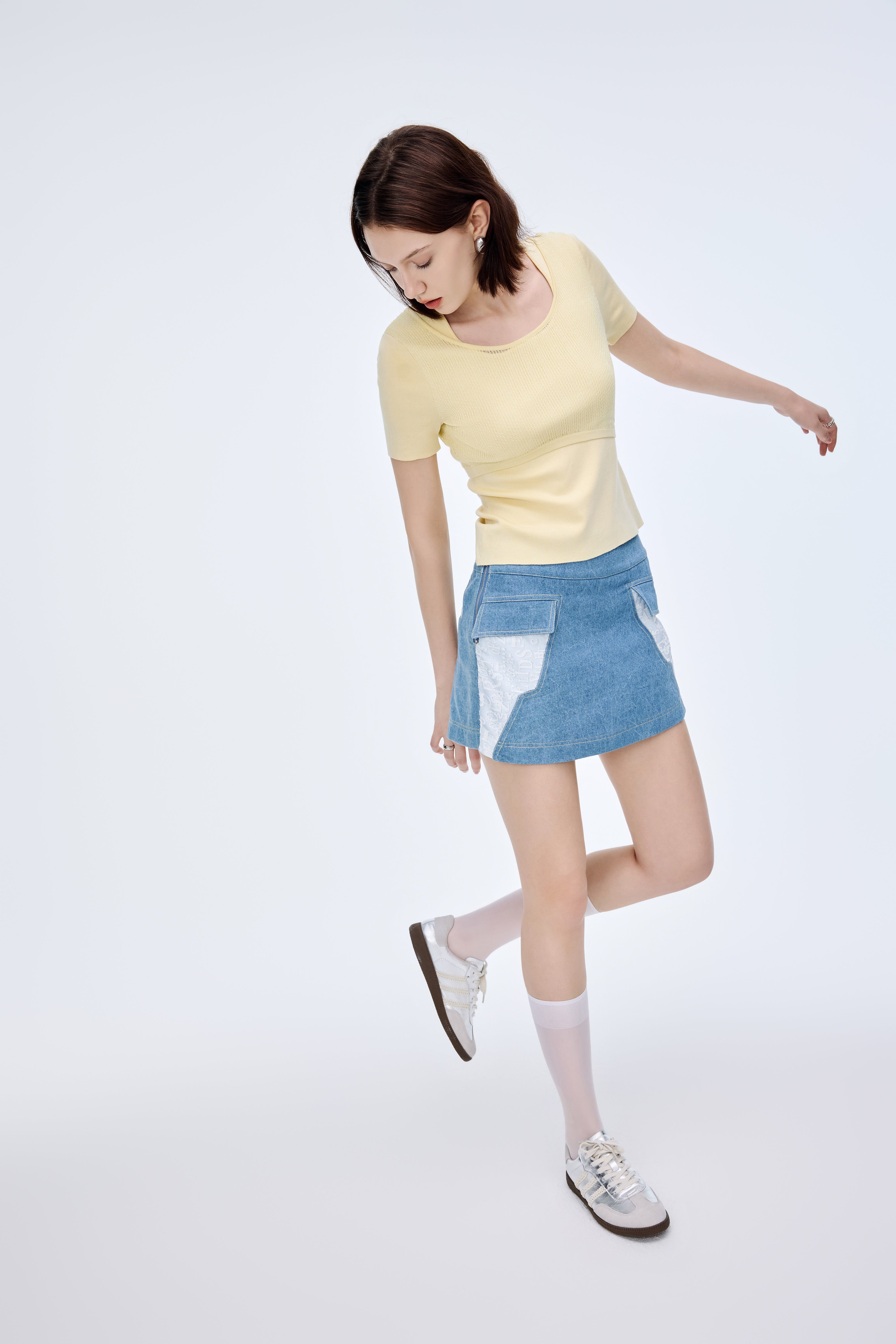 Double Layer Patchwork Knit Short Sleeve