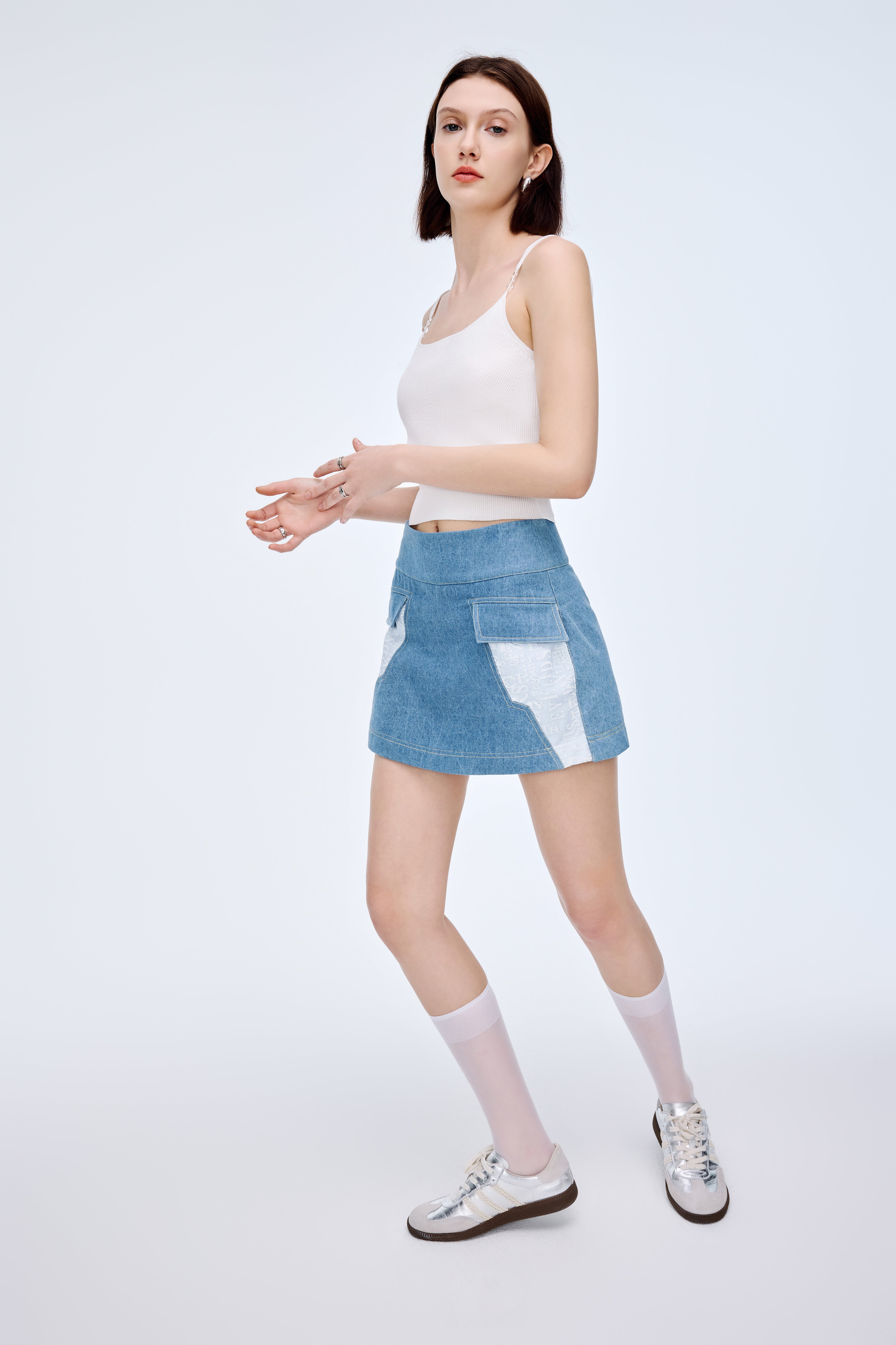 Needle Shuttle Patchwork Denim Skirt Pants