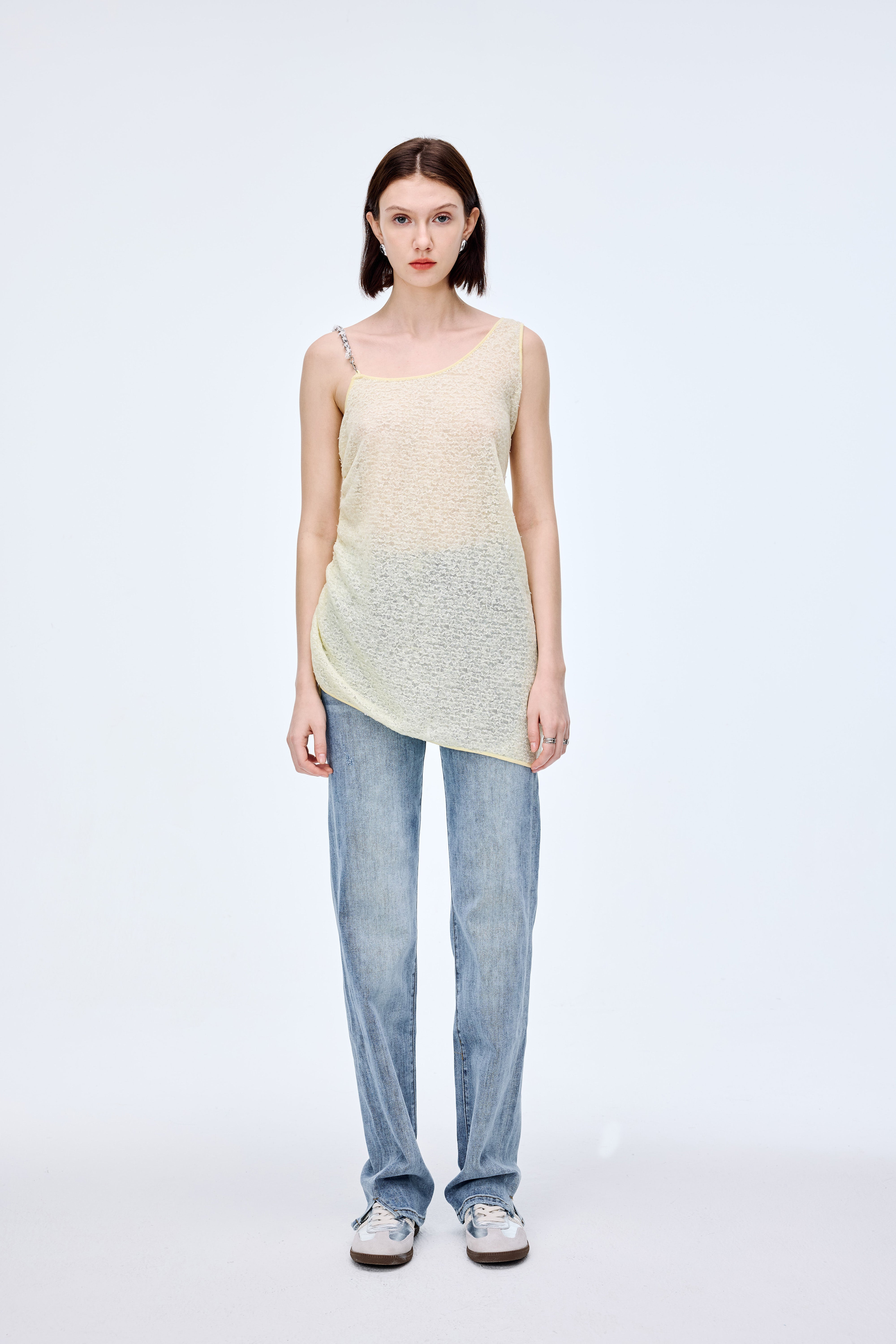 Sheer Blouse with Chain Embellishment