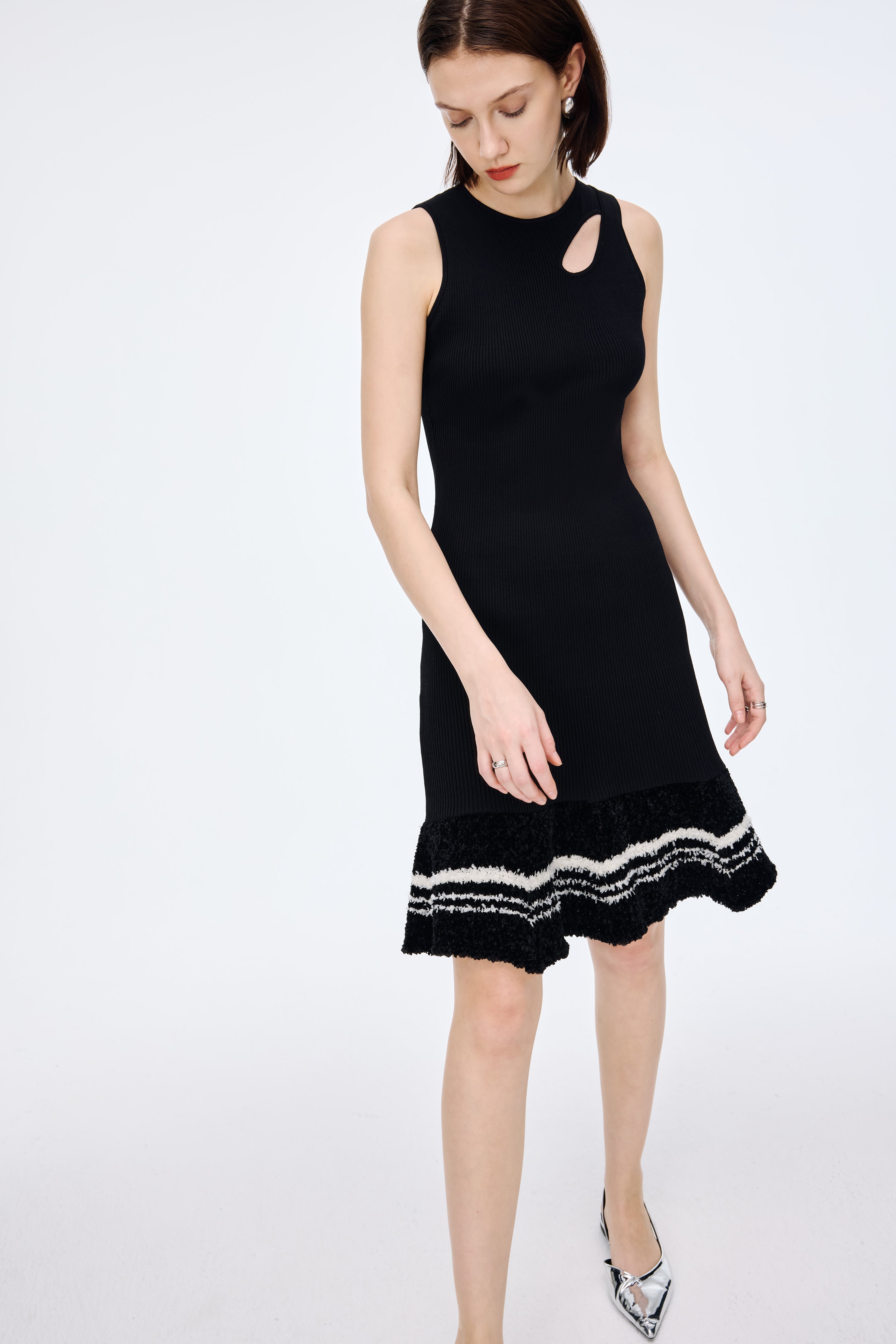 Knitted Dress with Floral Lace Panels