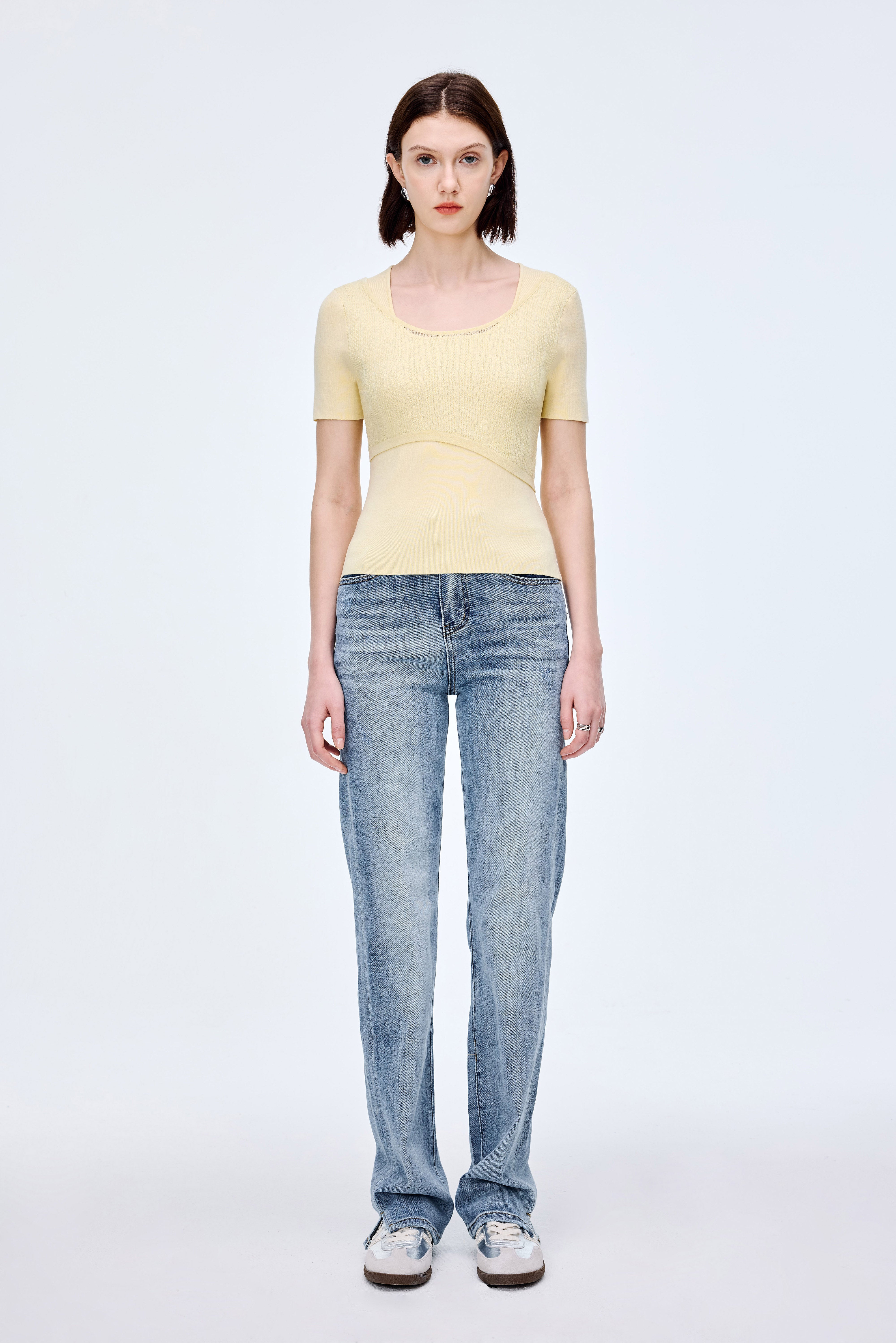 Double Layer Patchwork Knit Short Sleeve