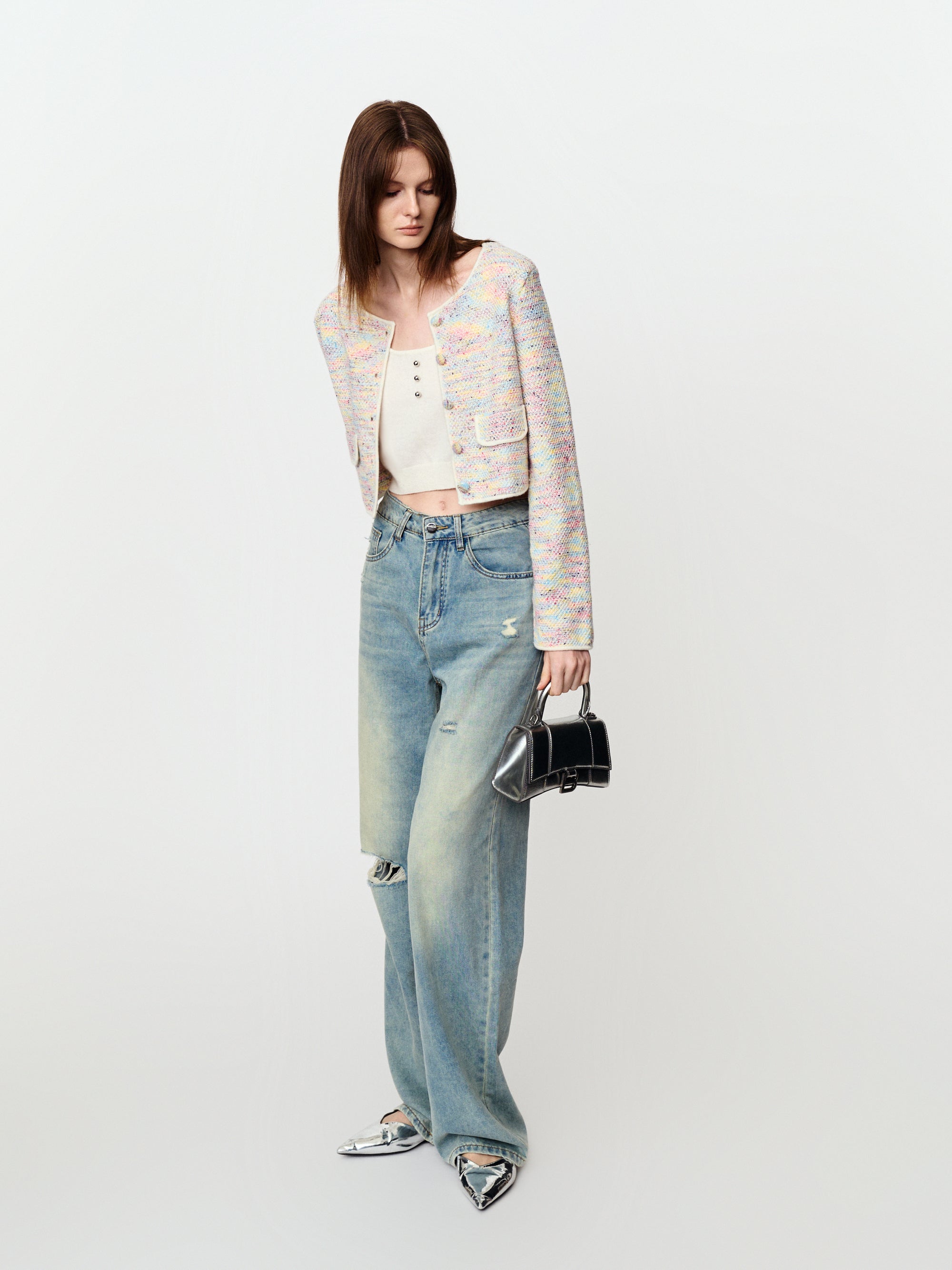Short knit blazer with colorful dots and fragrance