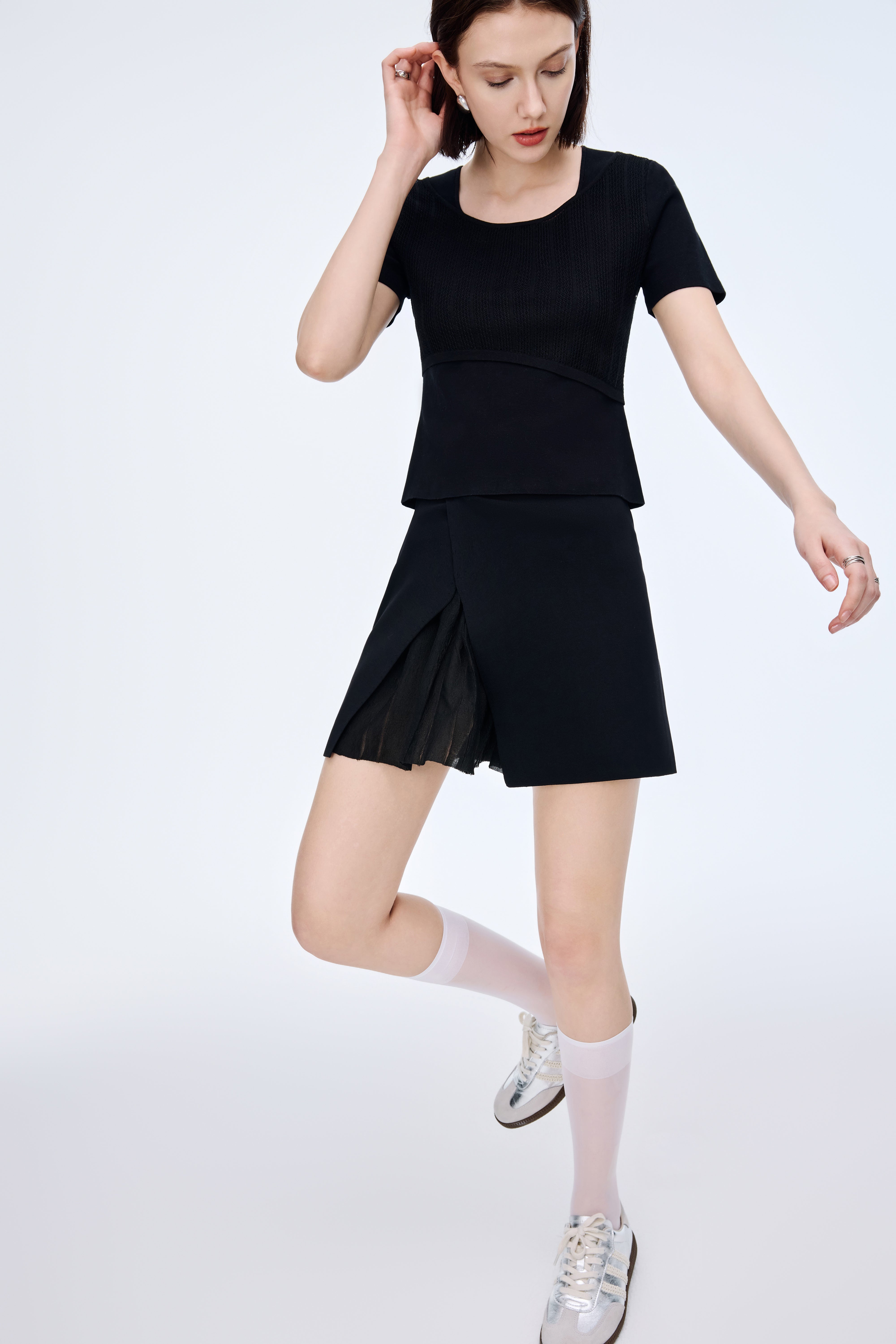 Double Layer Patchwork Knit Short Sleeve