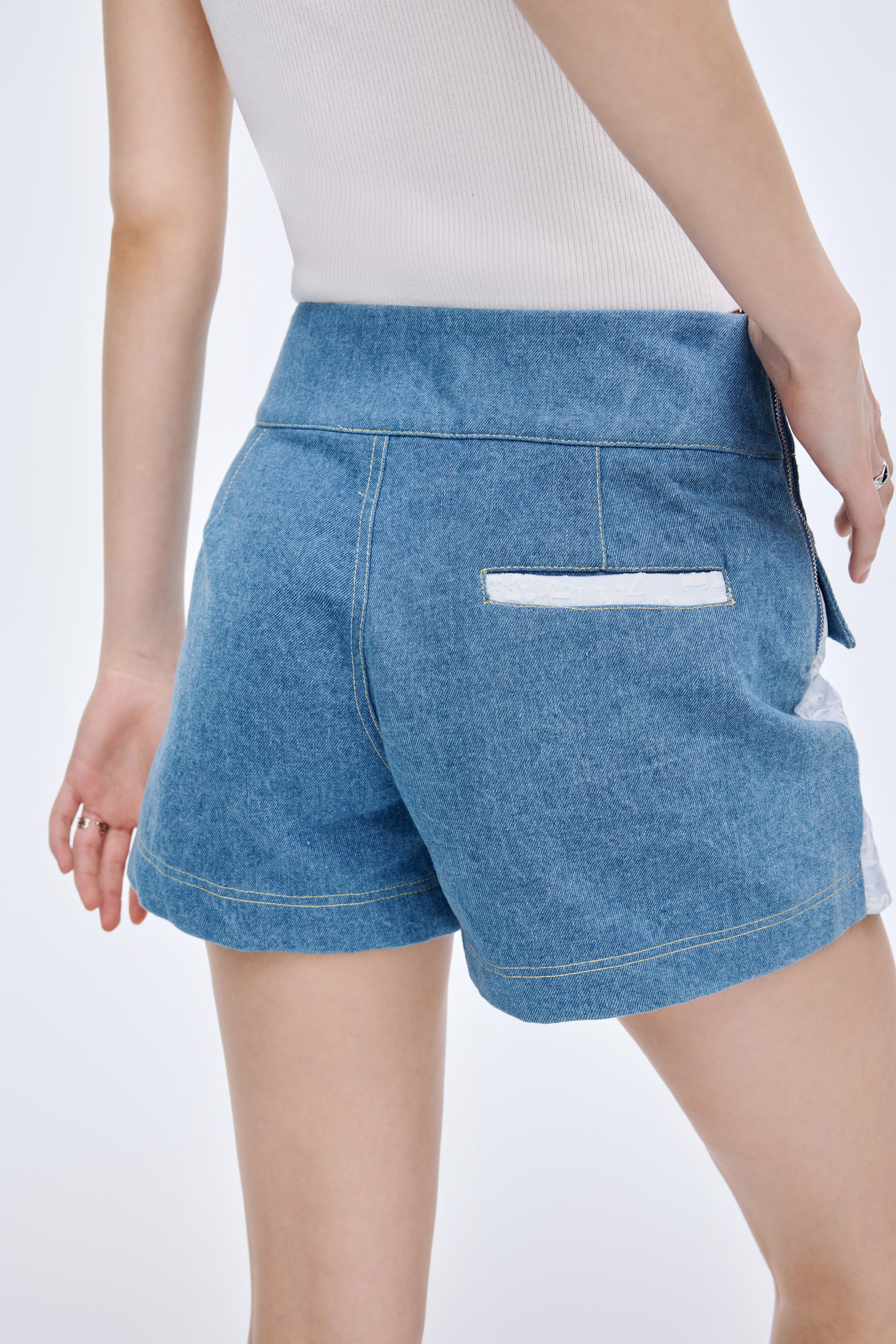 Needle Shuttle Patchwork Denim Skirt Pants