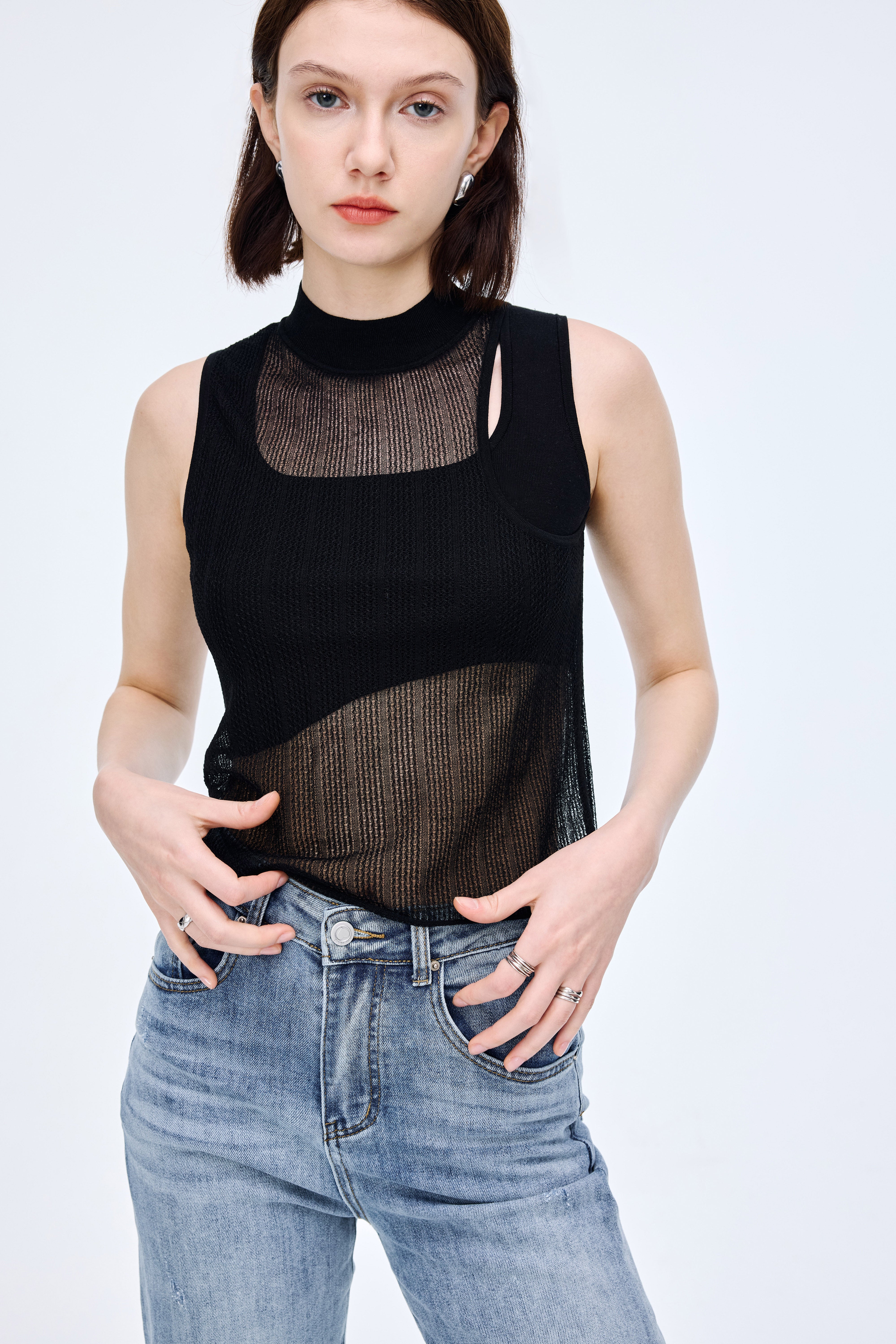 Double Layer Sheer Knit Top