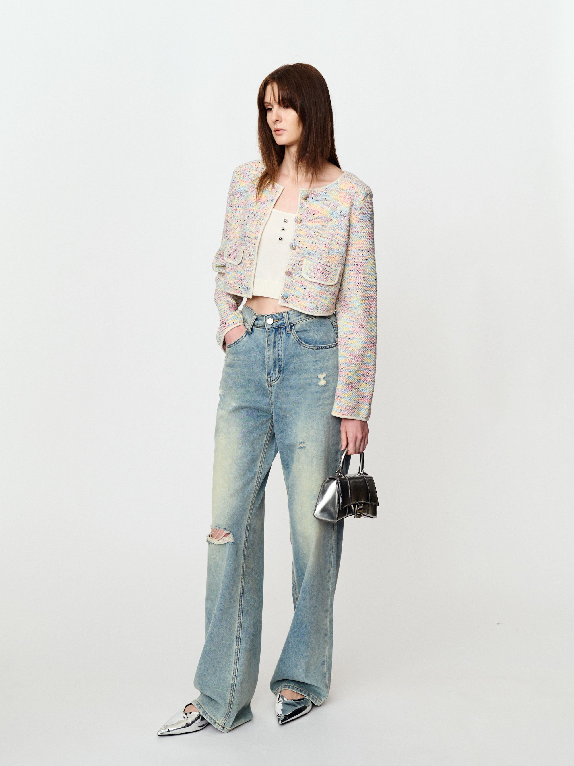 Short knit blazer with colorful dots and fragrance