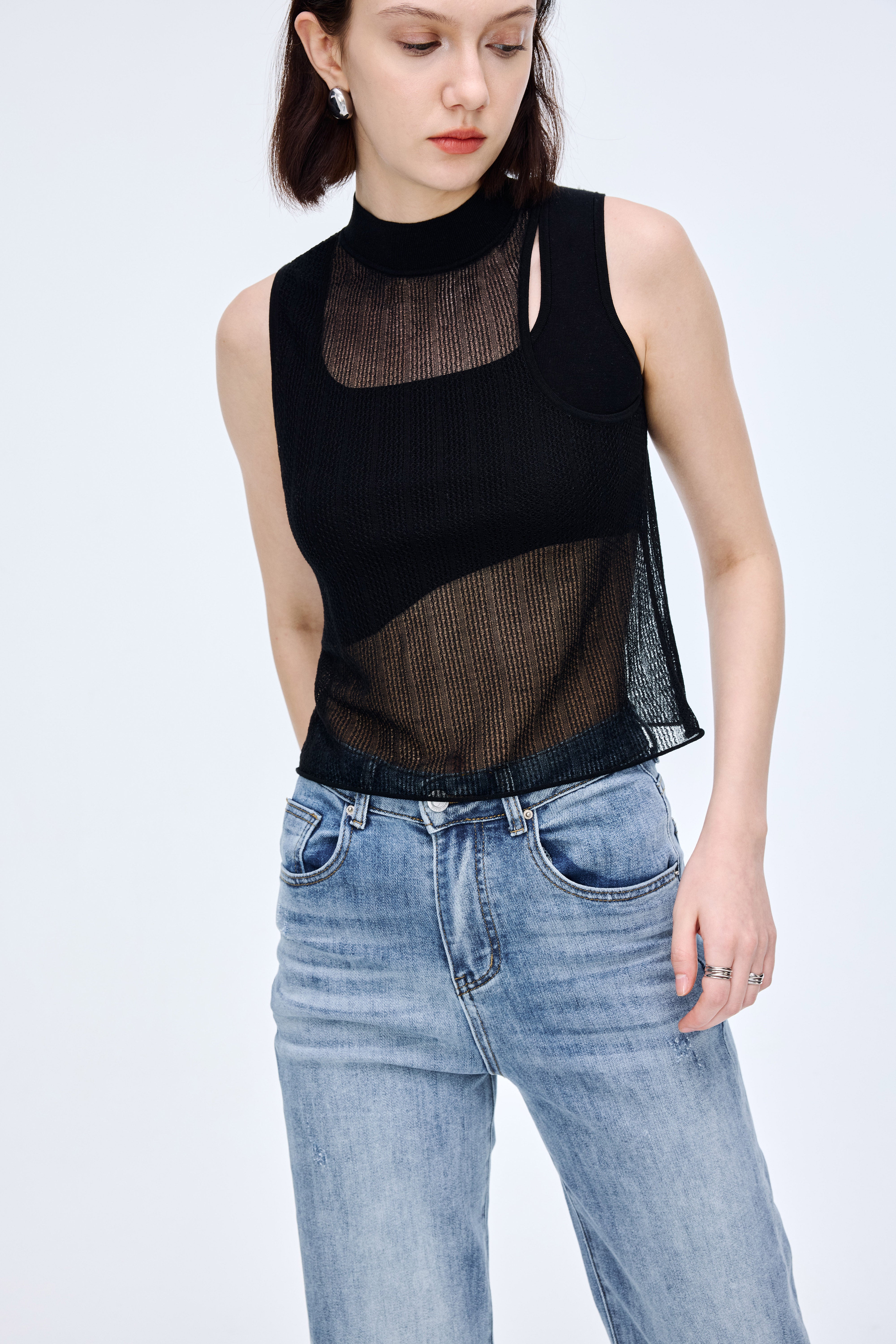 Double Layer Sheer Knit Top