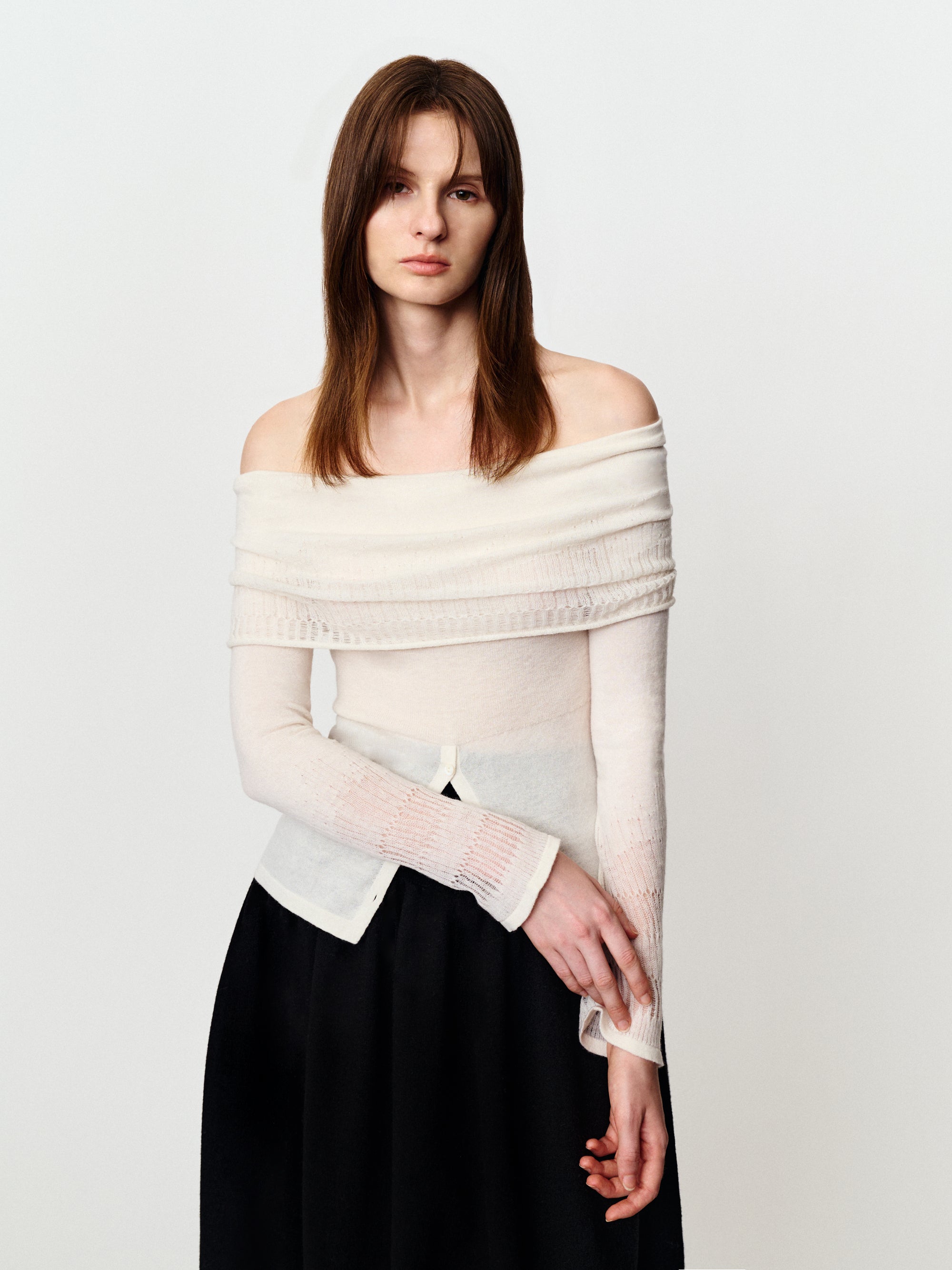 One-shoulder niche design long-sleeved wool sweater