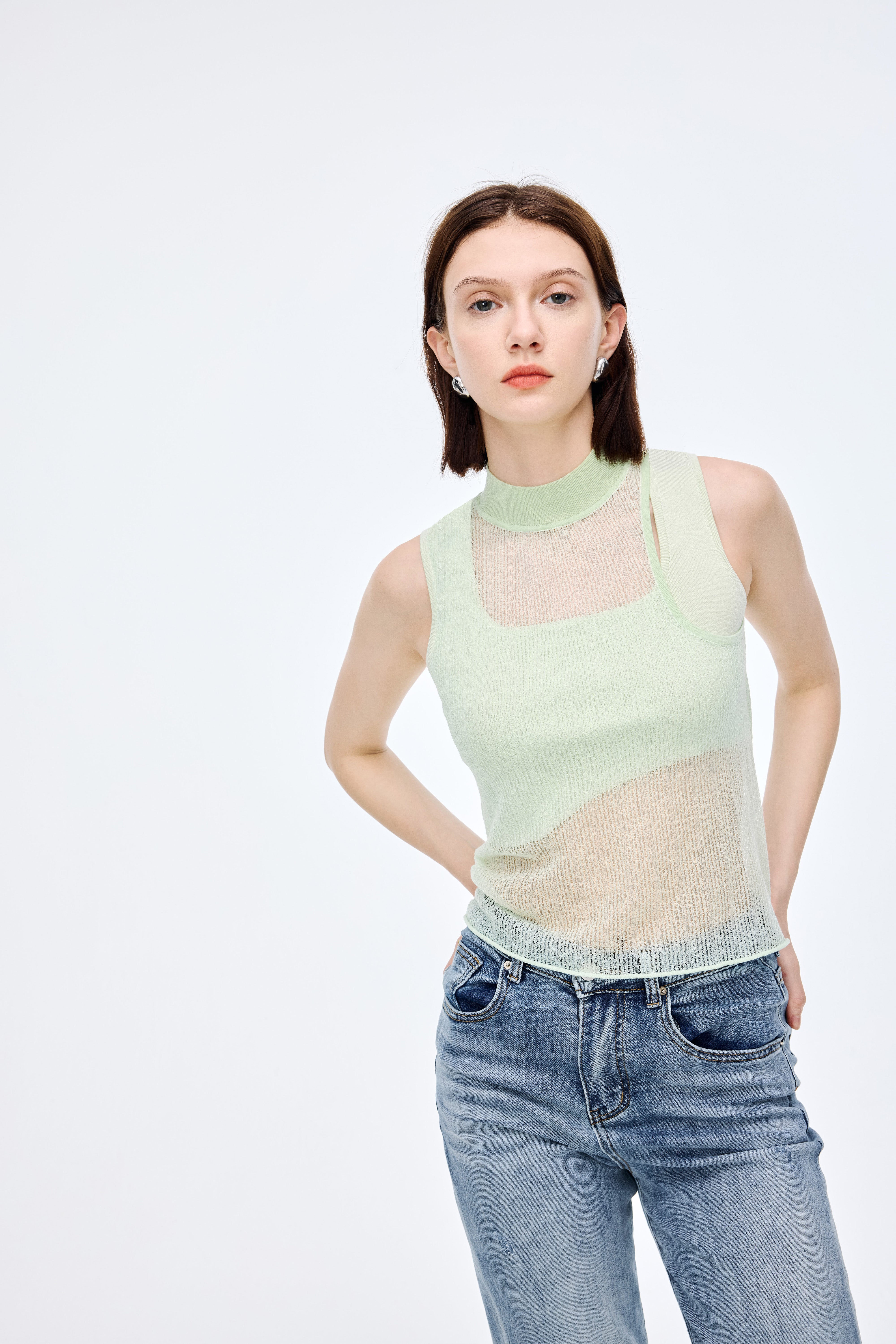 Double Layer Sheer Knit Top