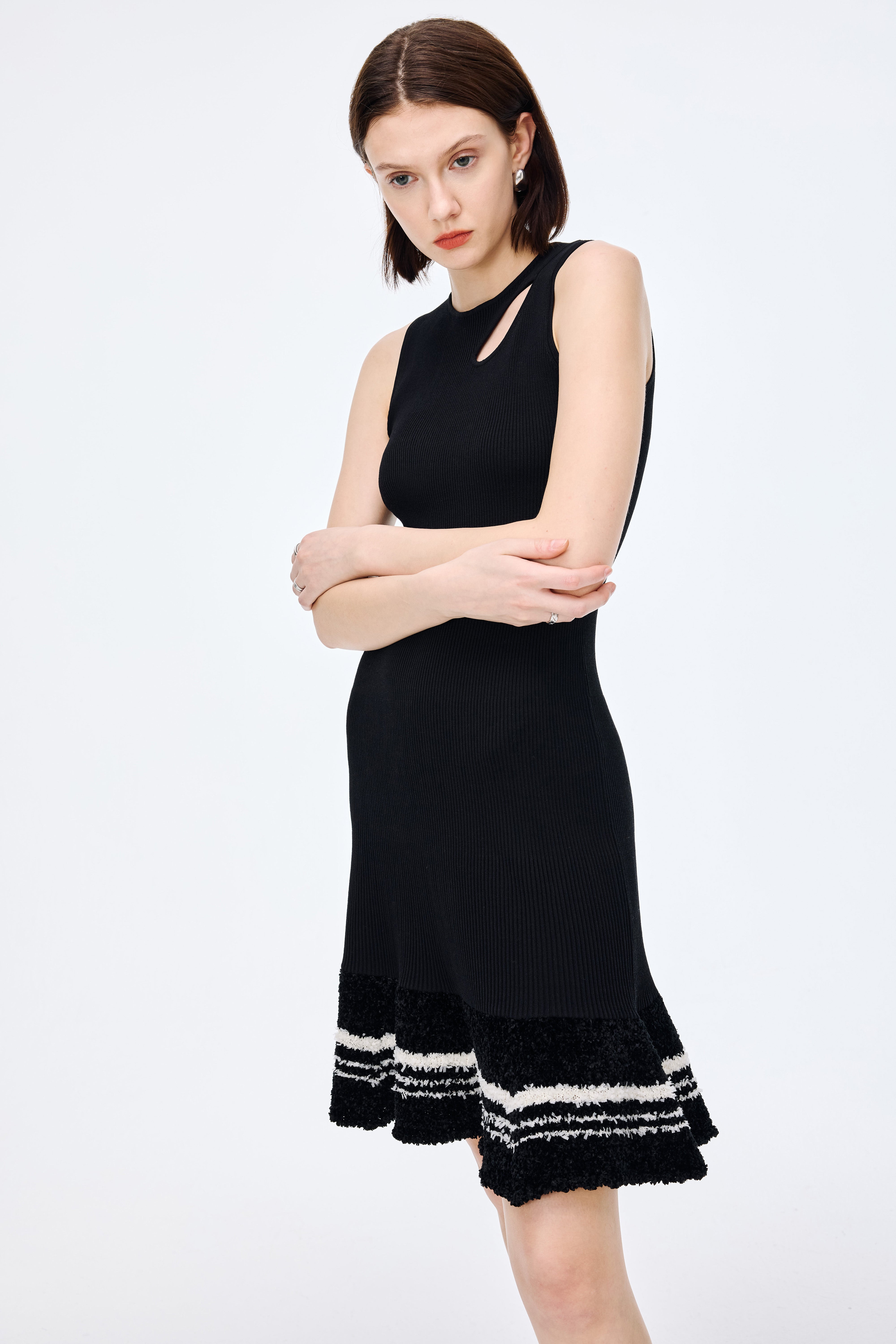 Knitted Dress with Floral Lace Panels