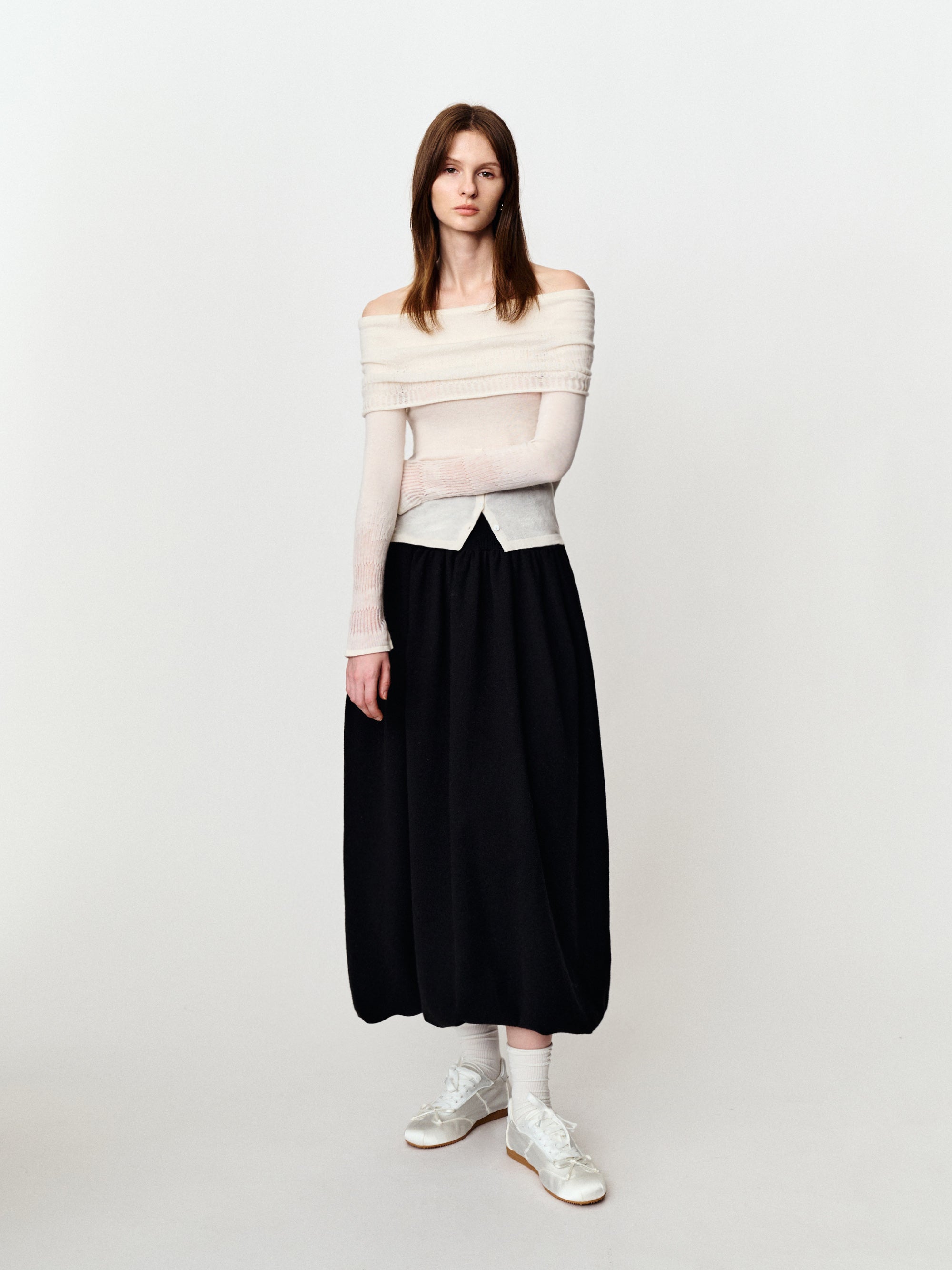 Solid color knit flower pod skirt mid-length skirt high-waisted skirt