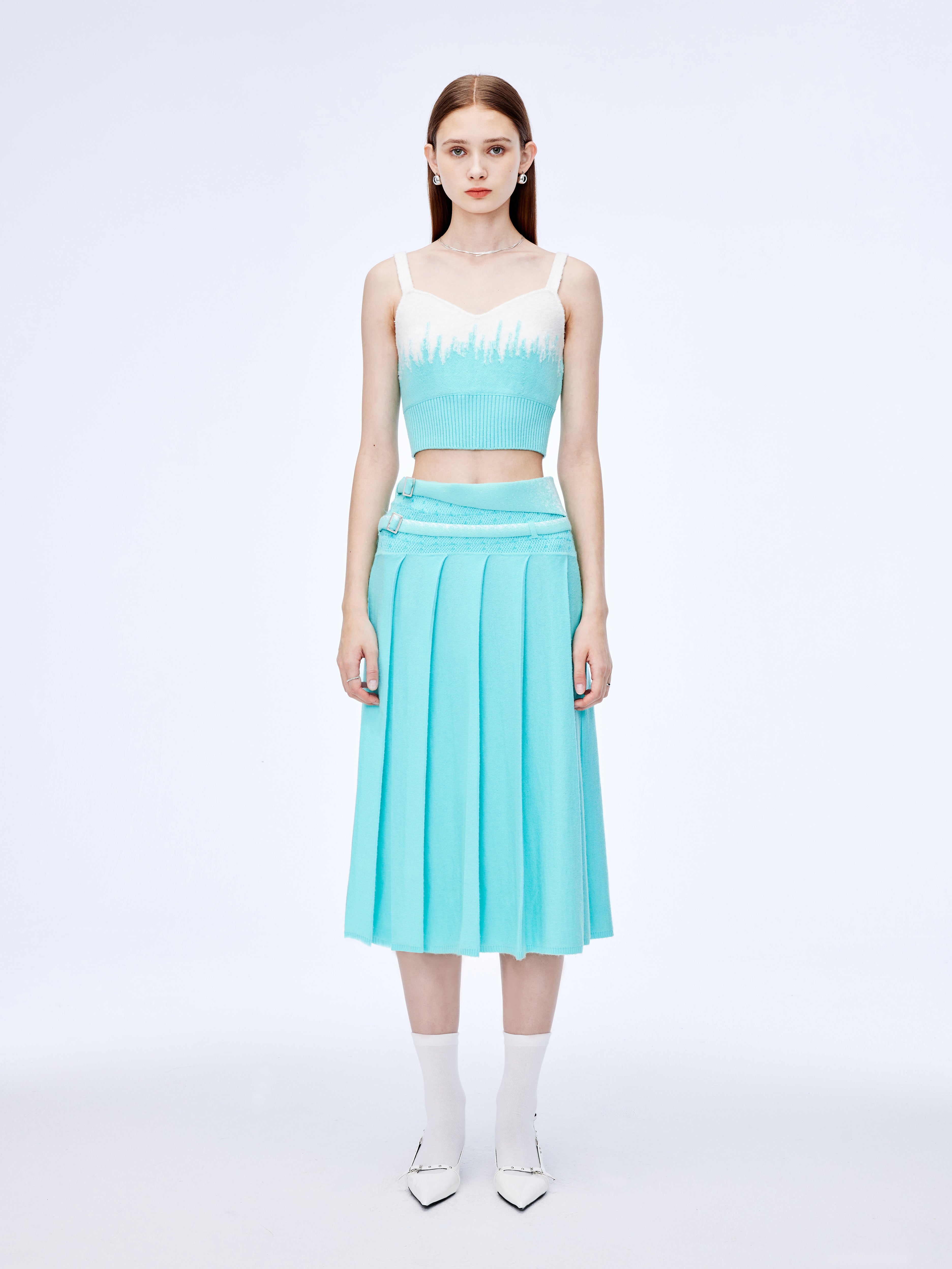 Double-belted Pleated Skirt