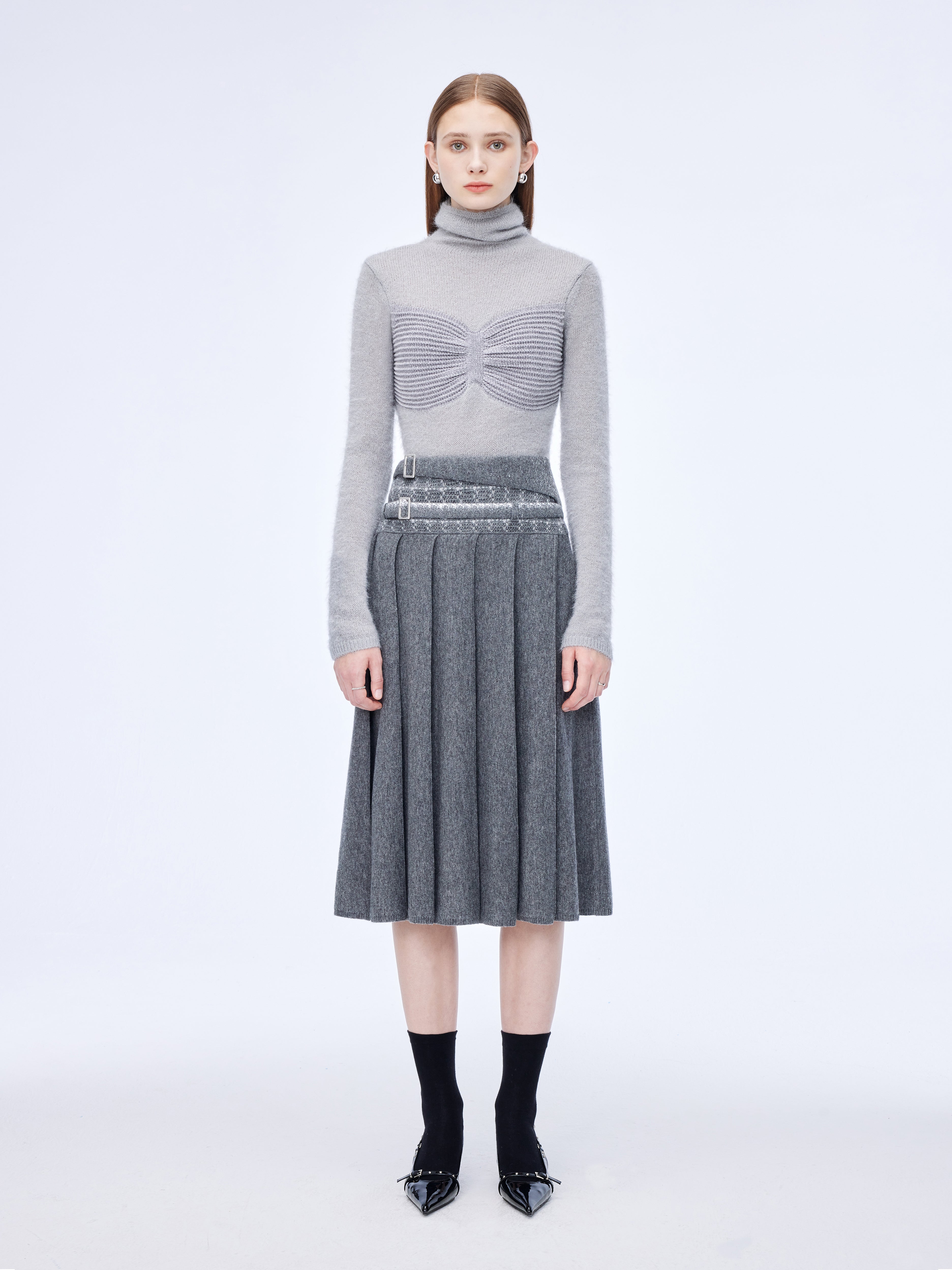 Double-belted Pleated Skirt