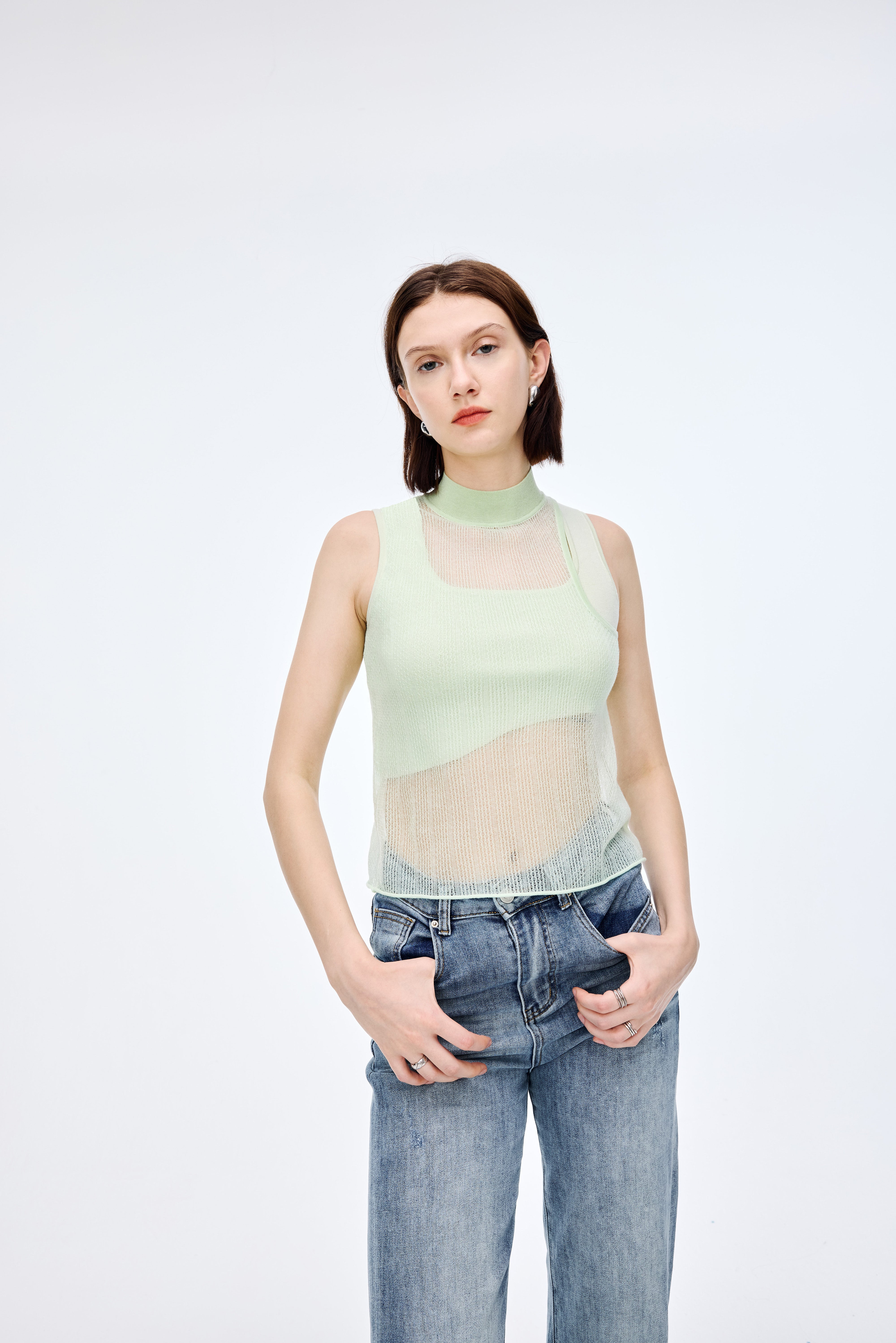 Double Layer Sheer Knit Top