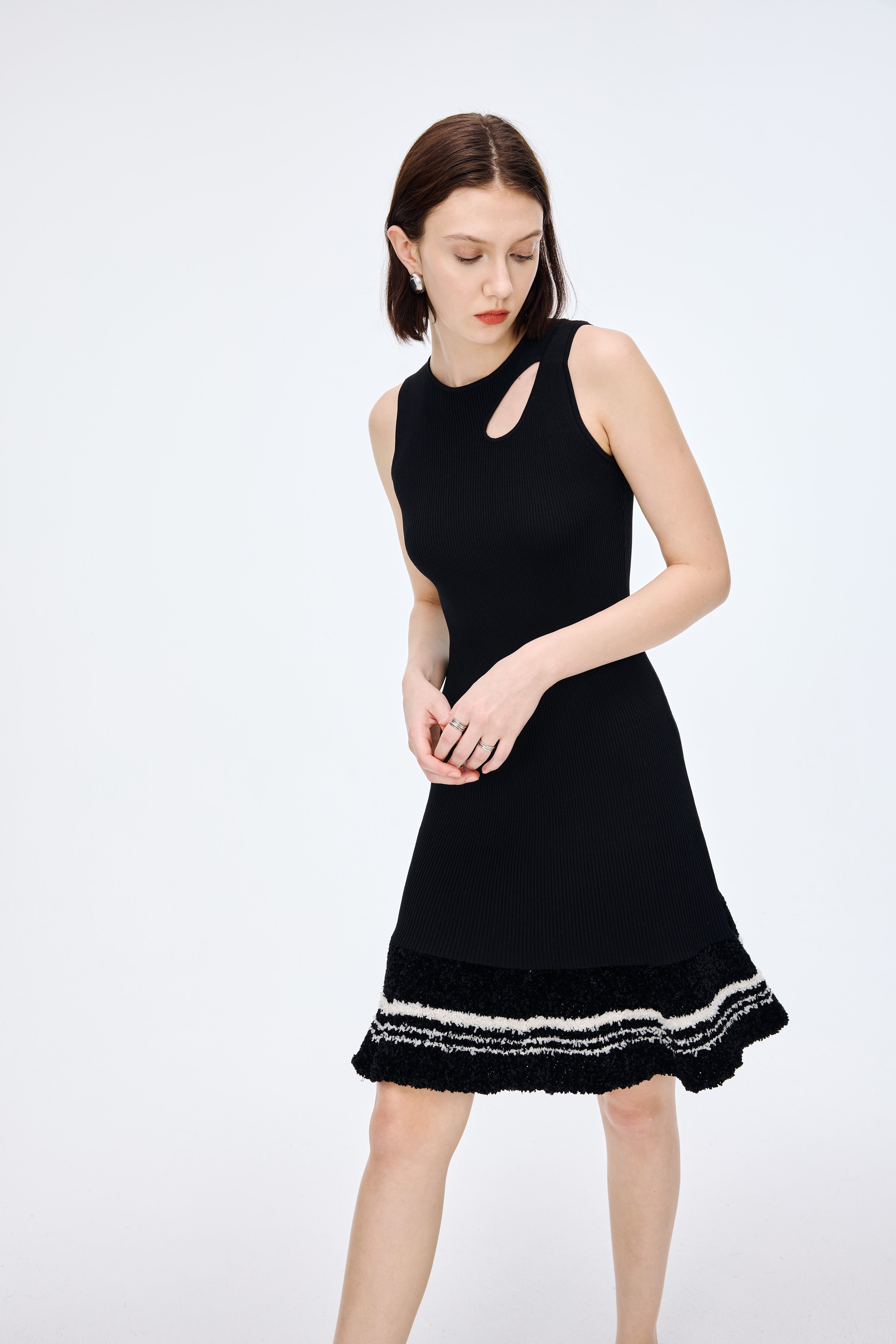 Knitted Dress with Floral Lace Panels