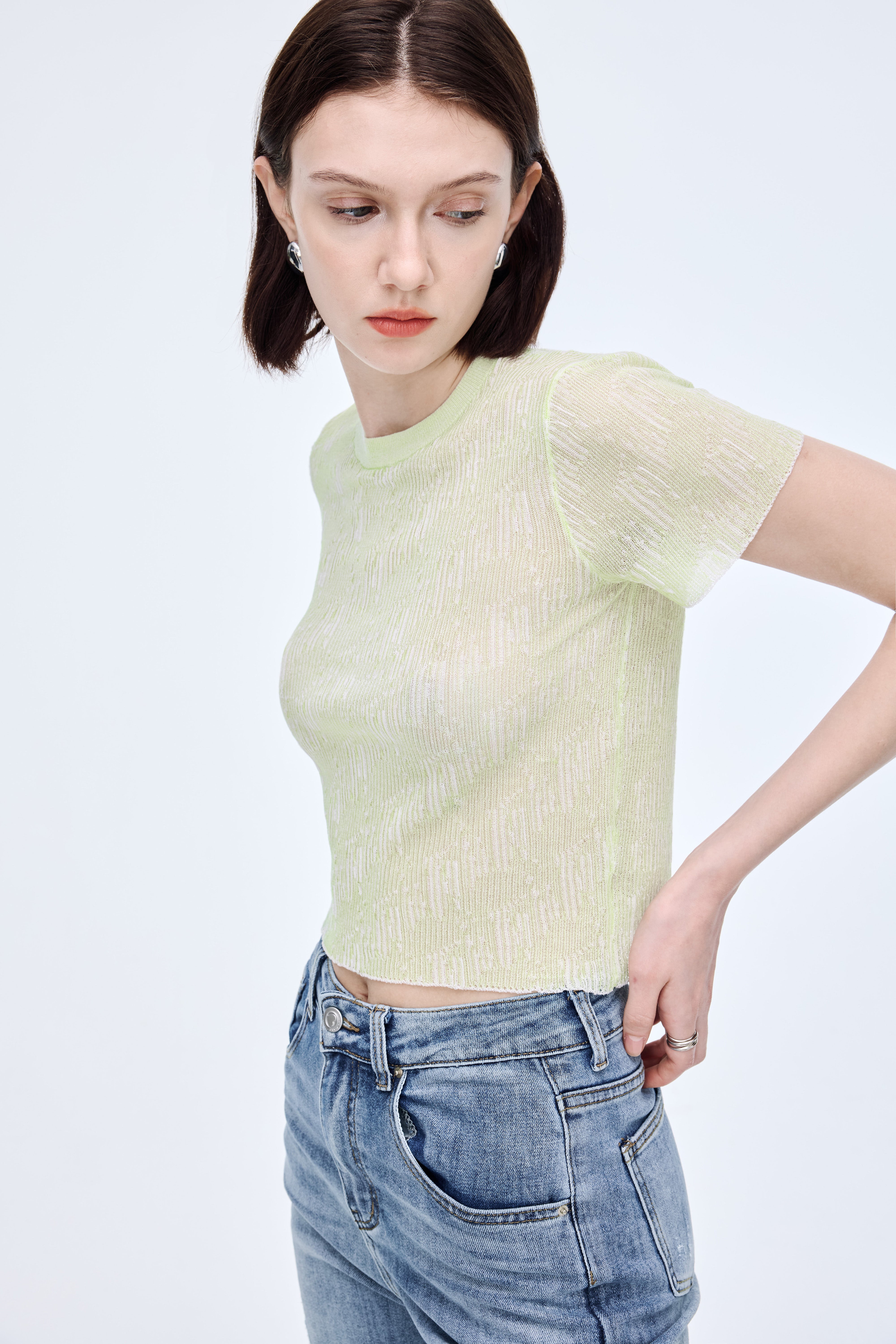 Thin jacquard knit short sleeve