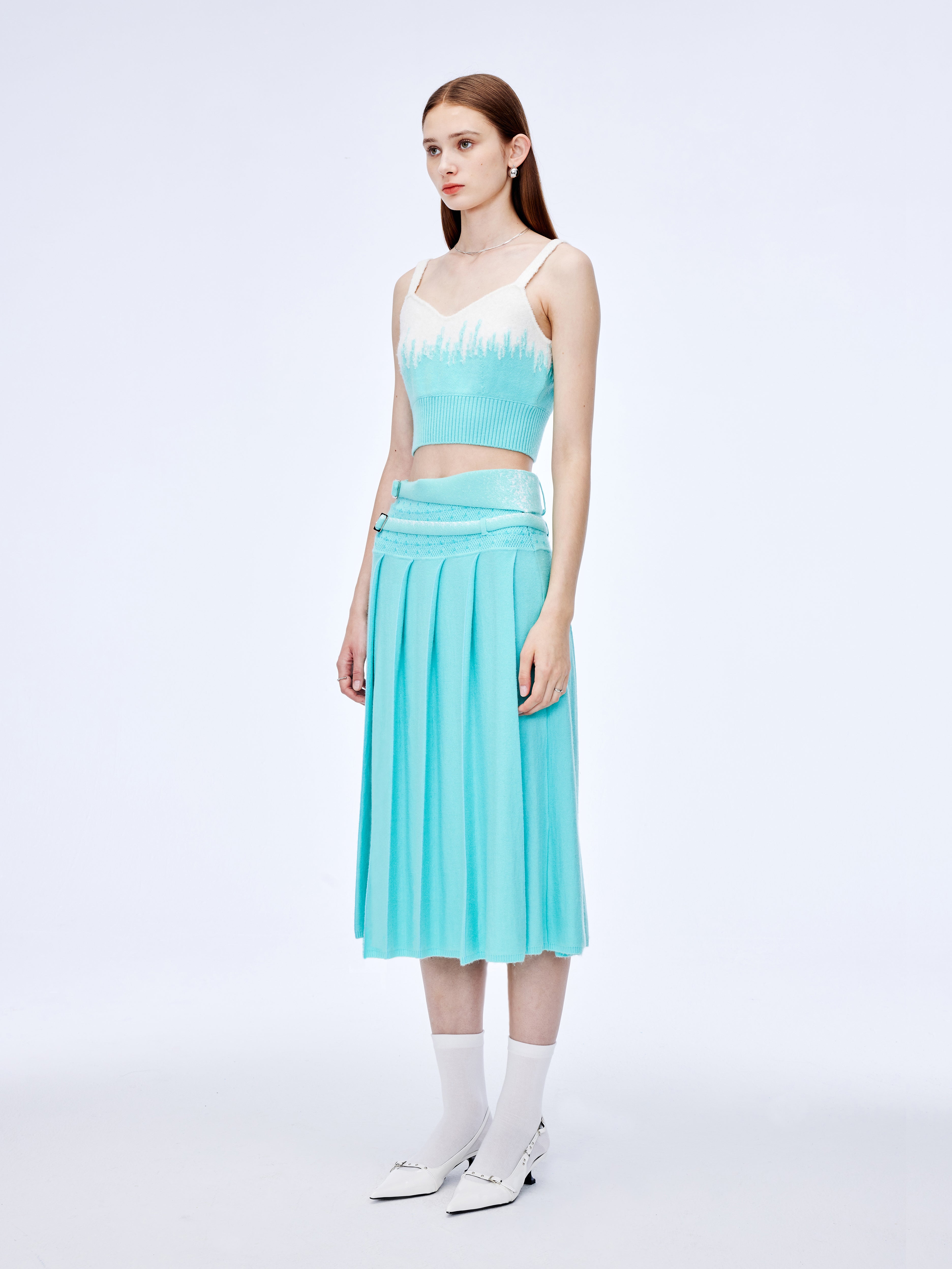 Double-belted Pleated Skirt