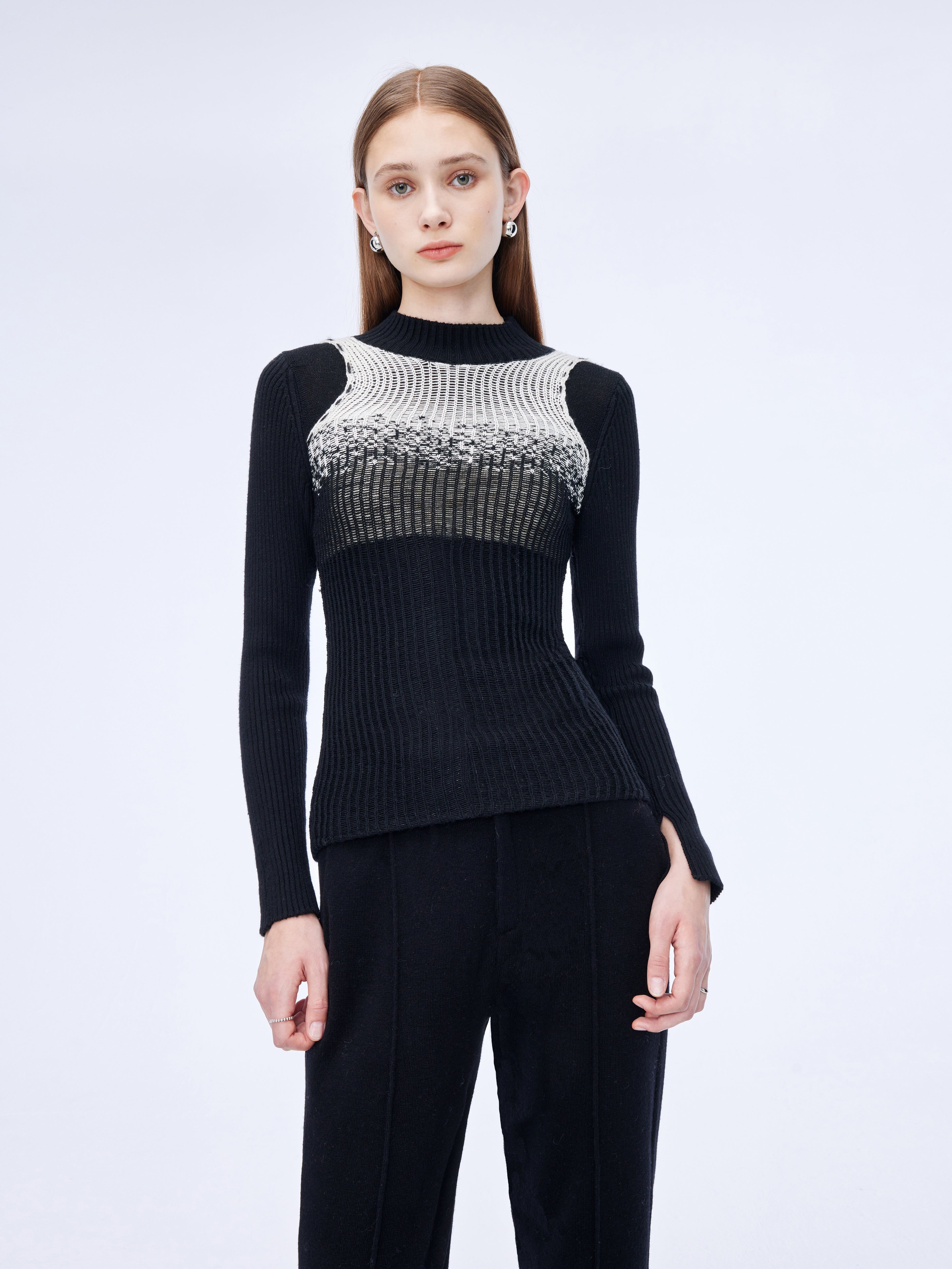 Mesh black and white gradient sweater