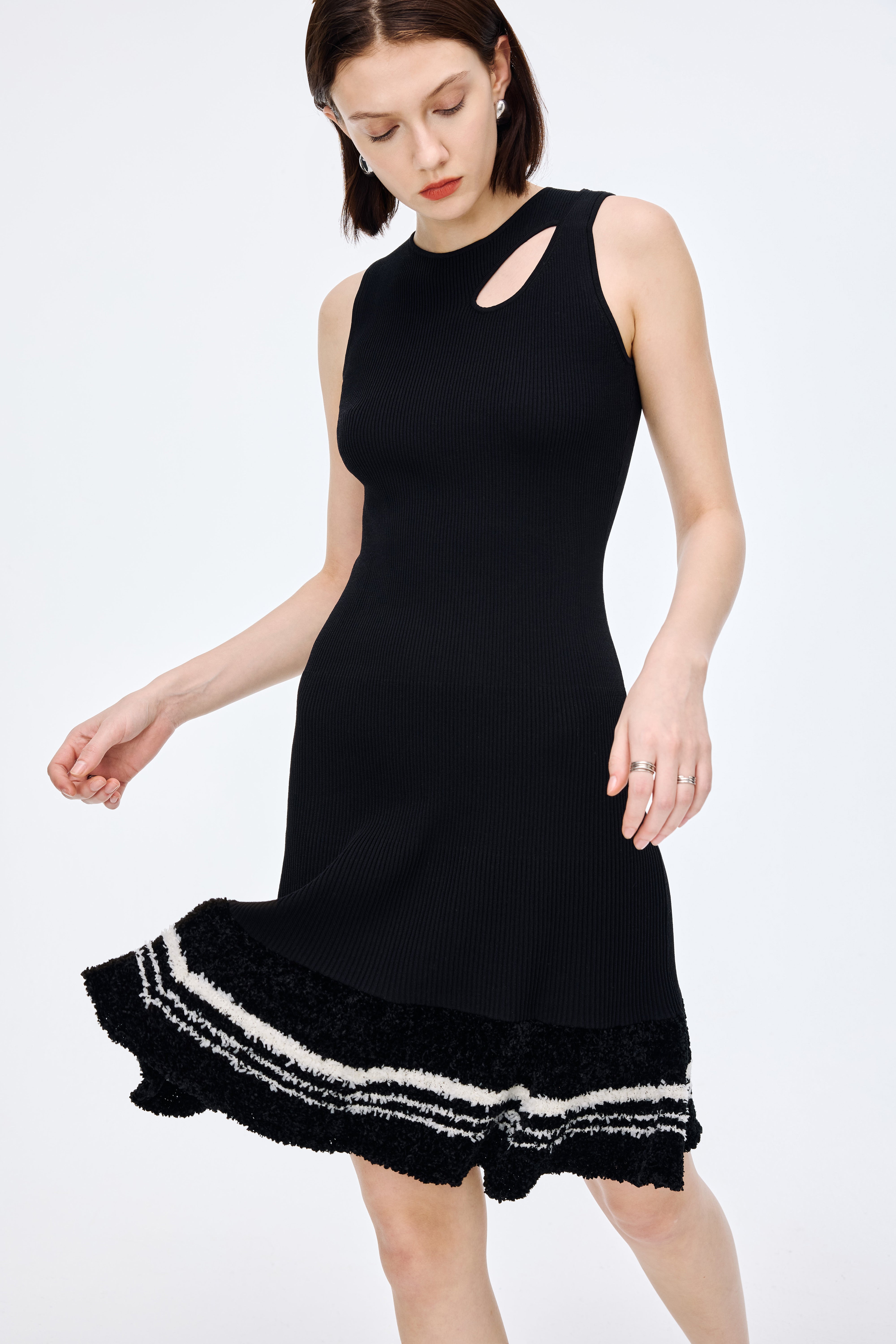 Knitted Dress with Floral Lace Panels