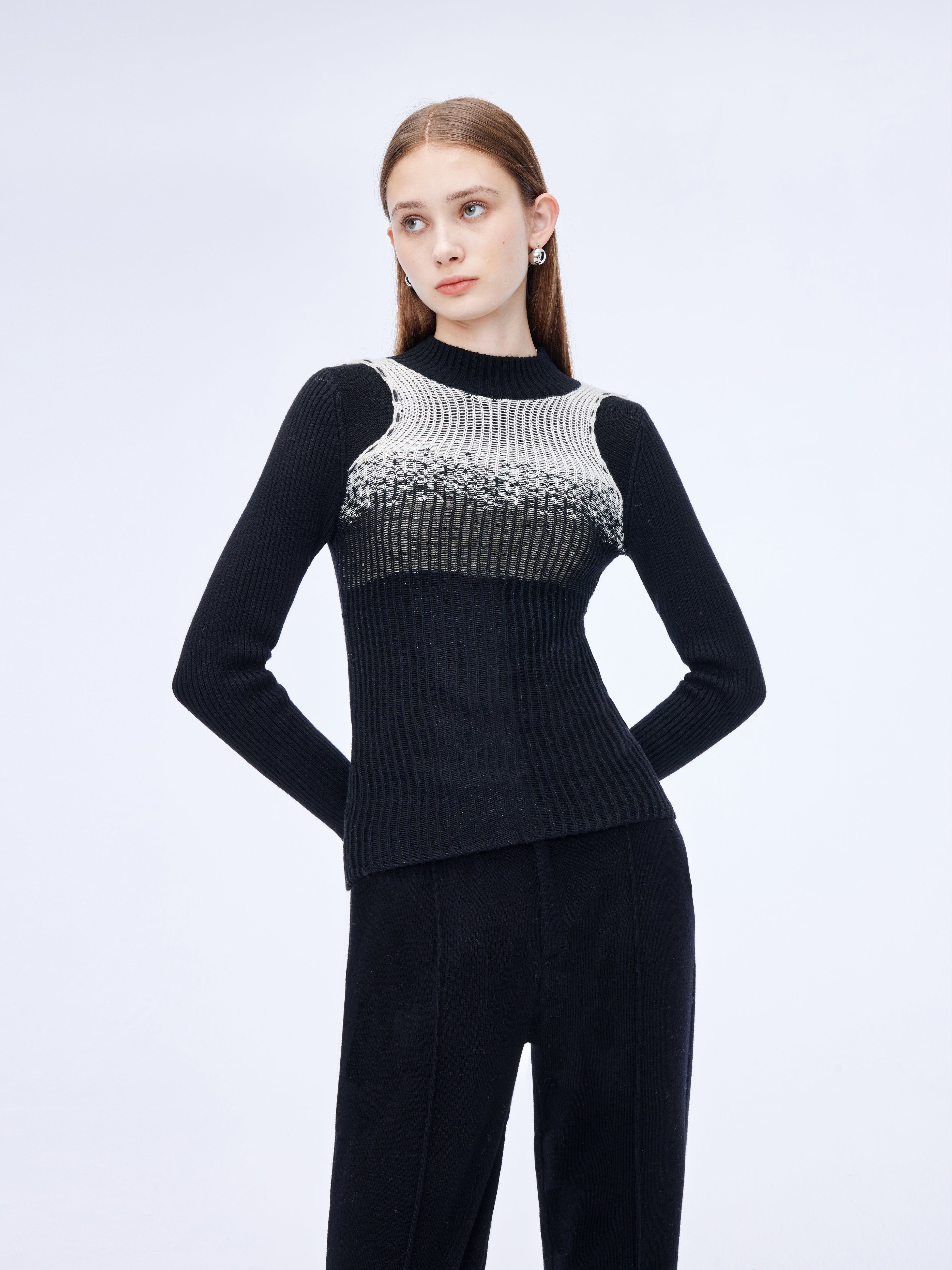 Mesh black and white gradient sweater