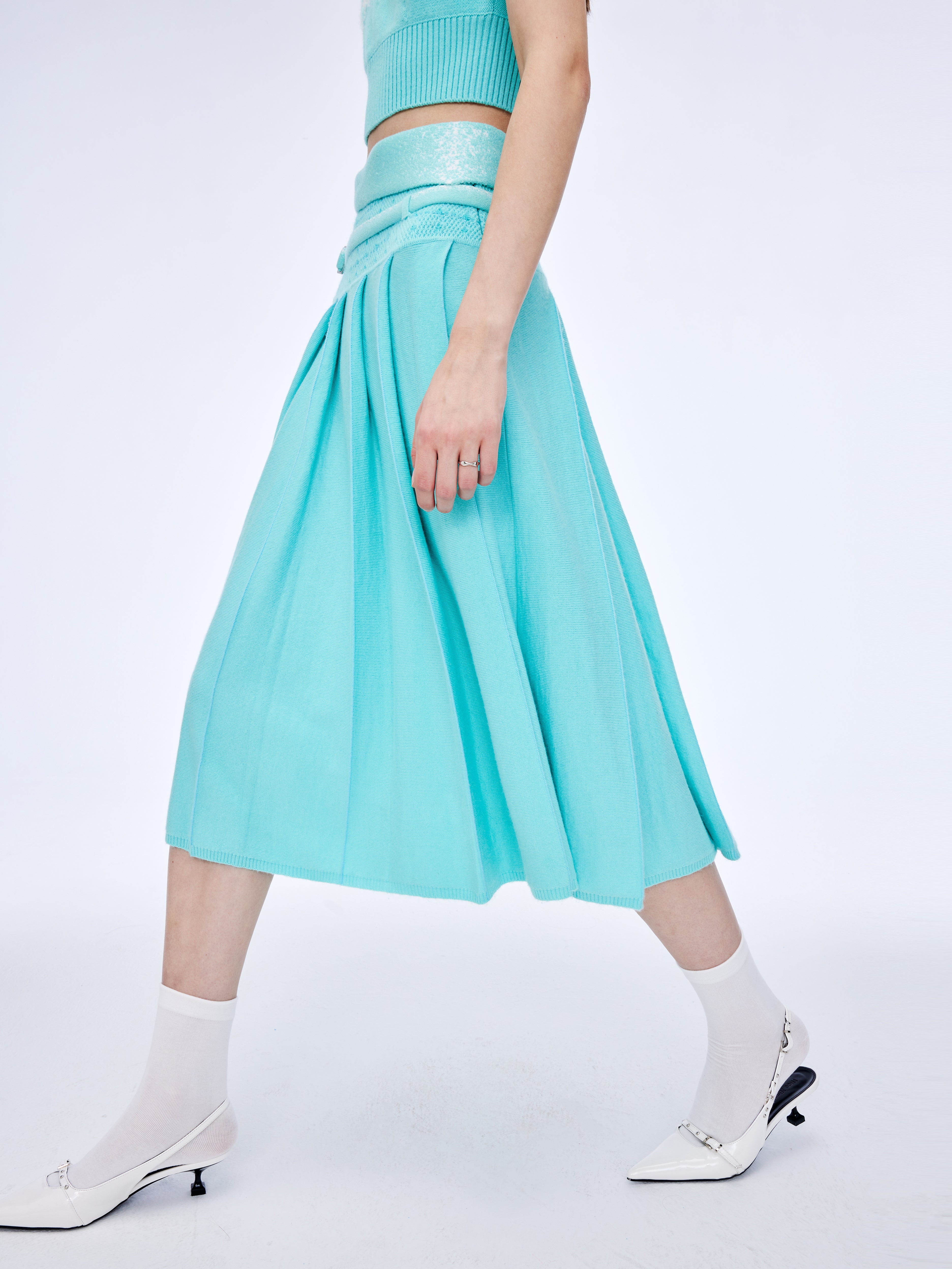 Double-belted Pleated Skirt