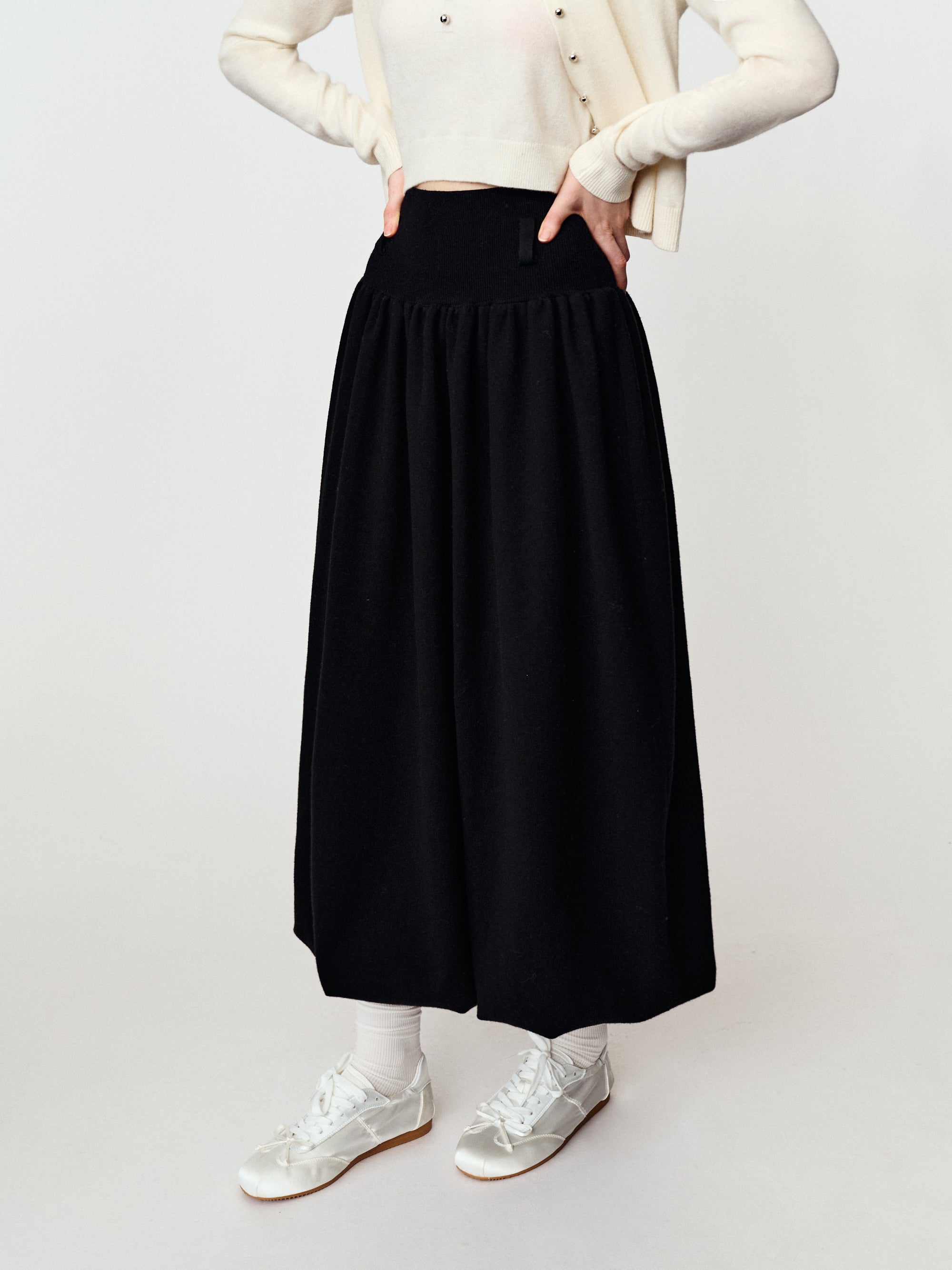 Solid color knit flower pod skirt mid-length skirt high-waisted skirt