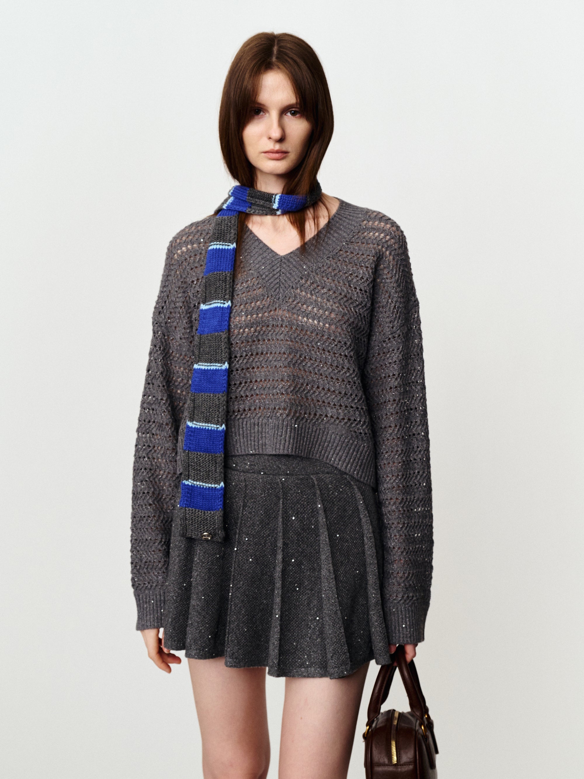 Square fabric color strip matching color striped thin scarf