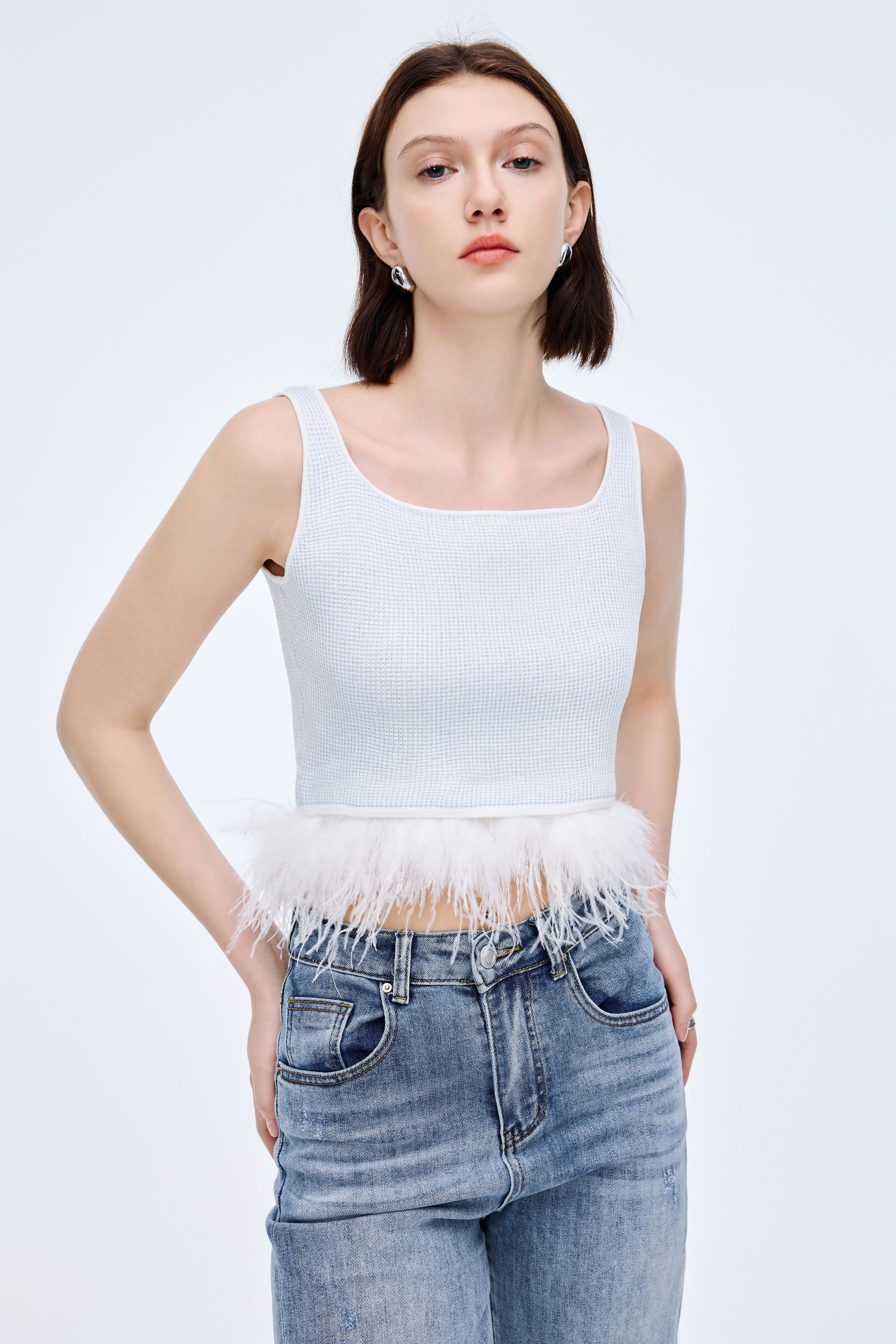 Detachable Feather Knit Vest