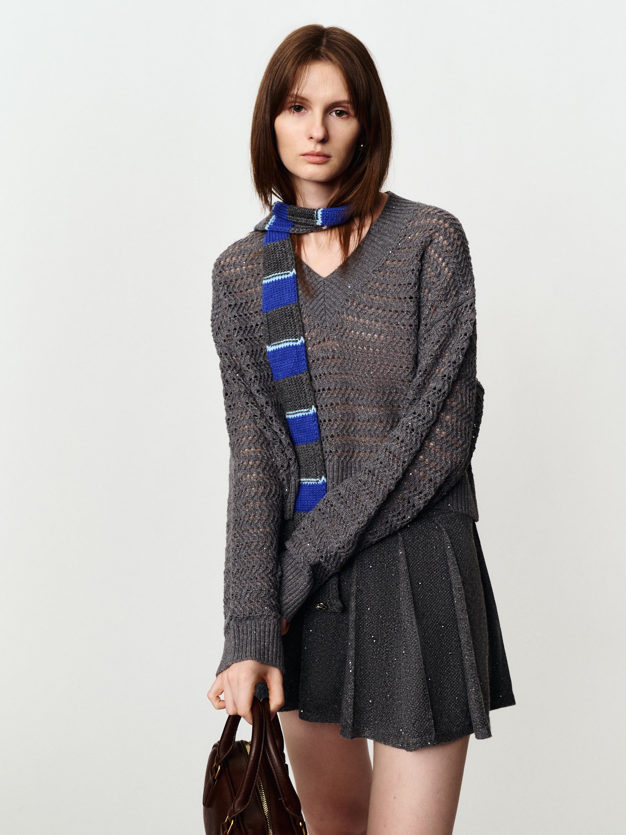 Square fabric color strip matching color striped thin scarf