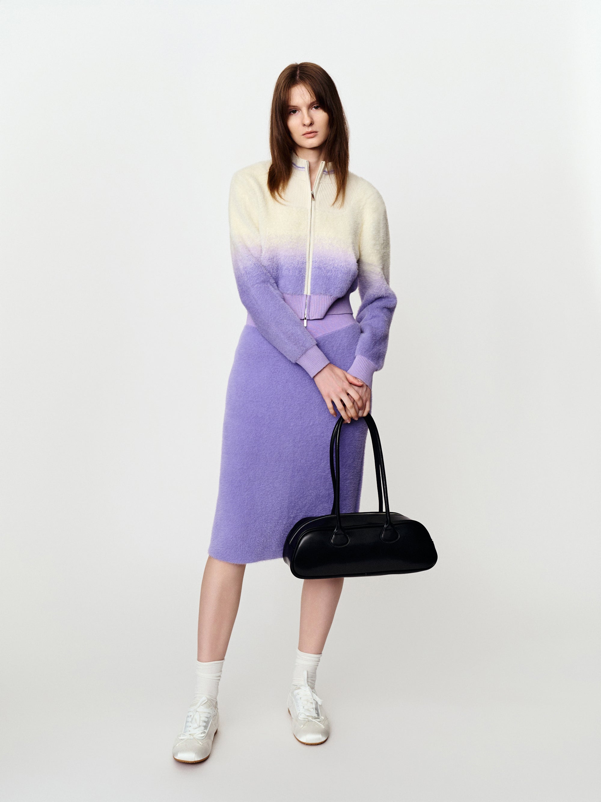 Color gradient velvet knit coat