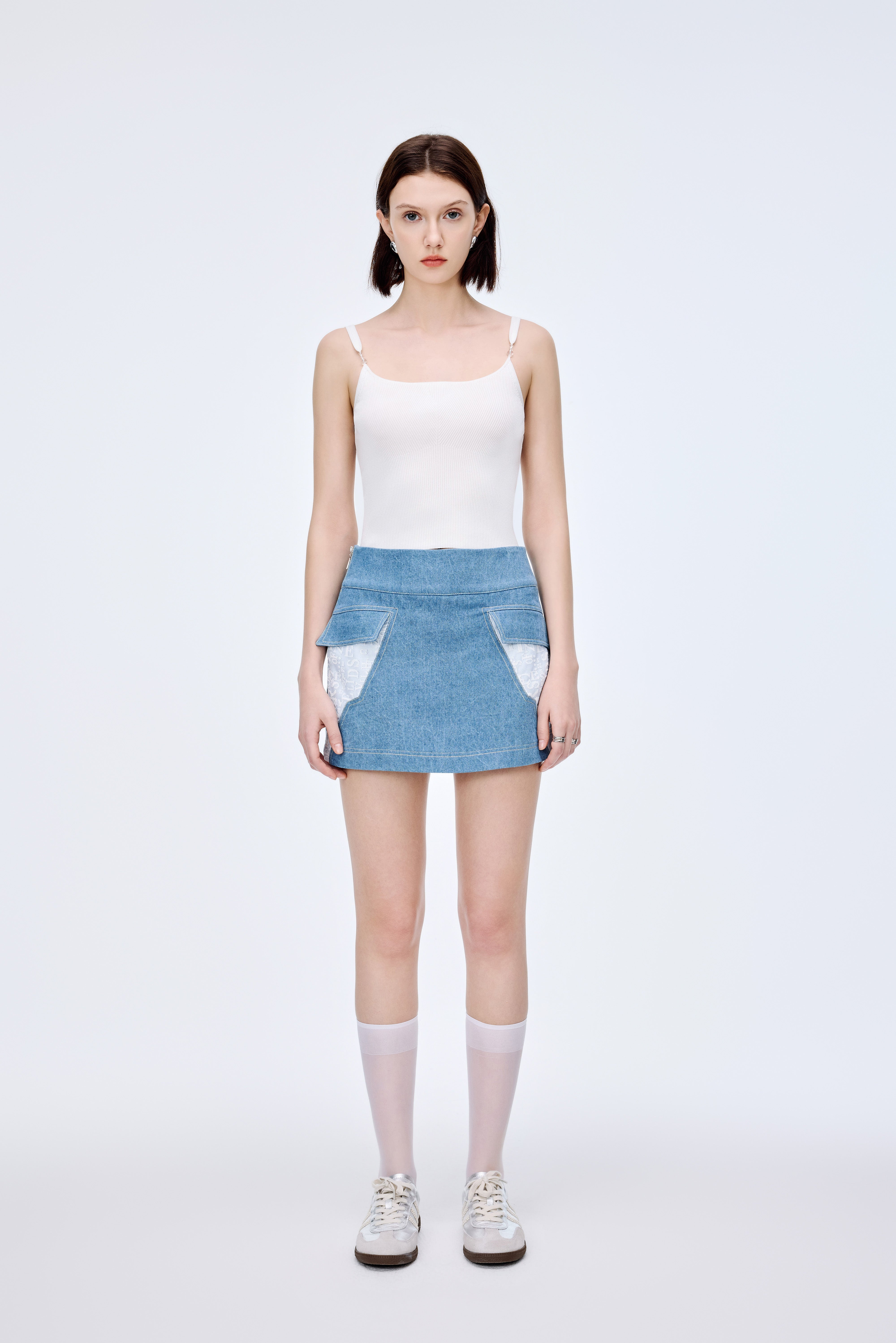 Needle Shuttle Patchwork Denim Skirt Pants