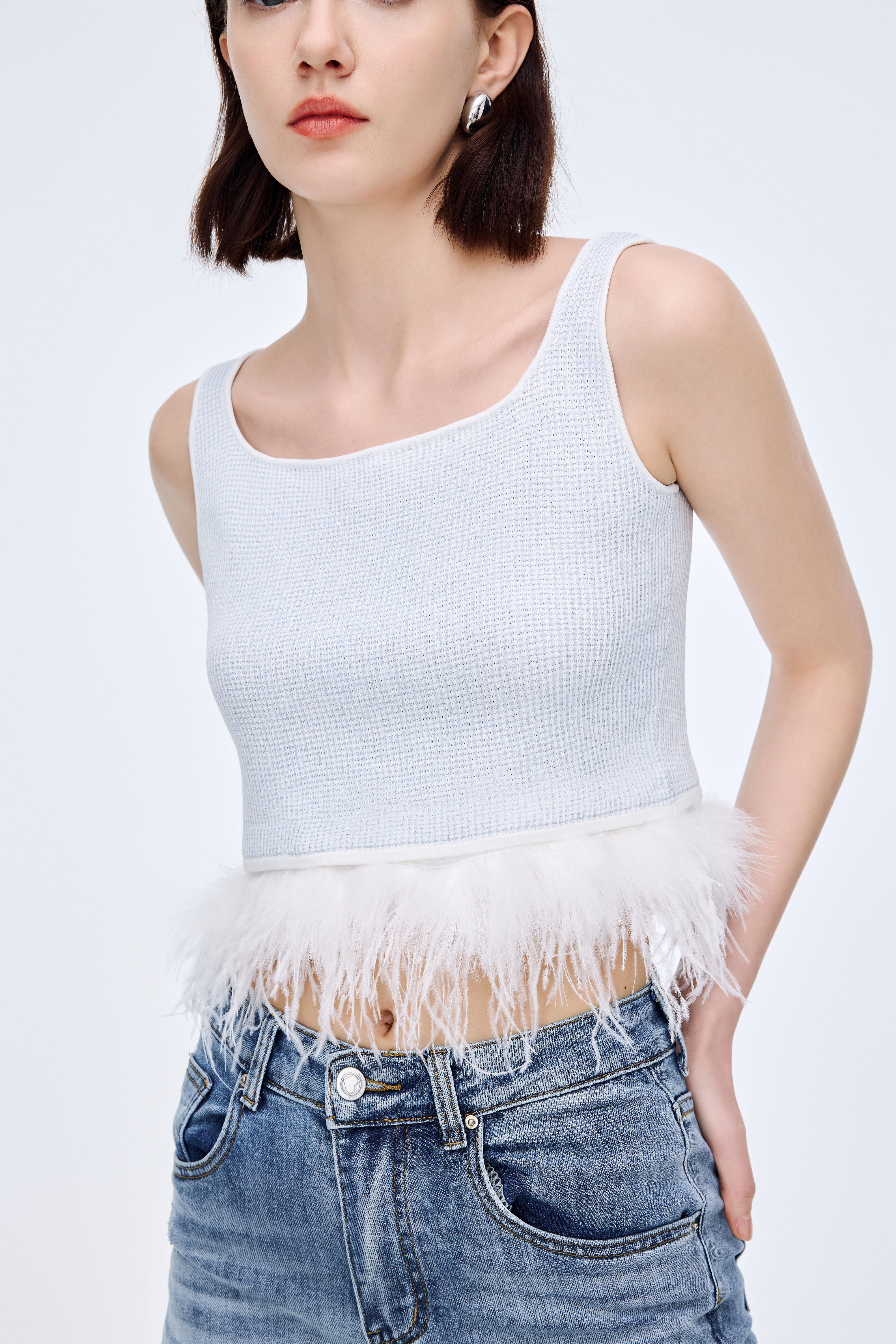 Detachable Feather Knit Vest